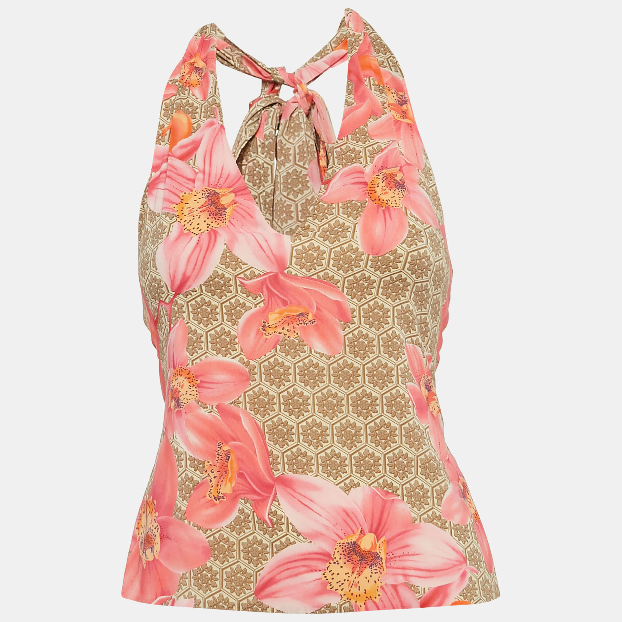 

Versace Pink Floral Print Silk Drape Style Halter Neck Top S