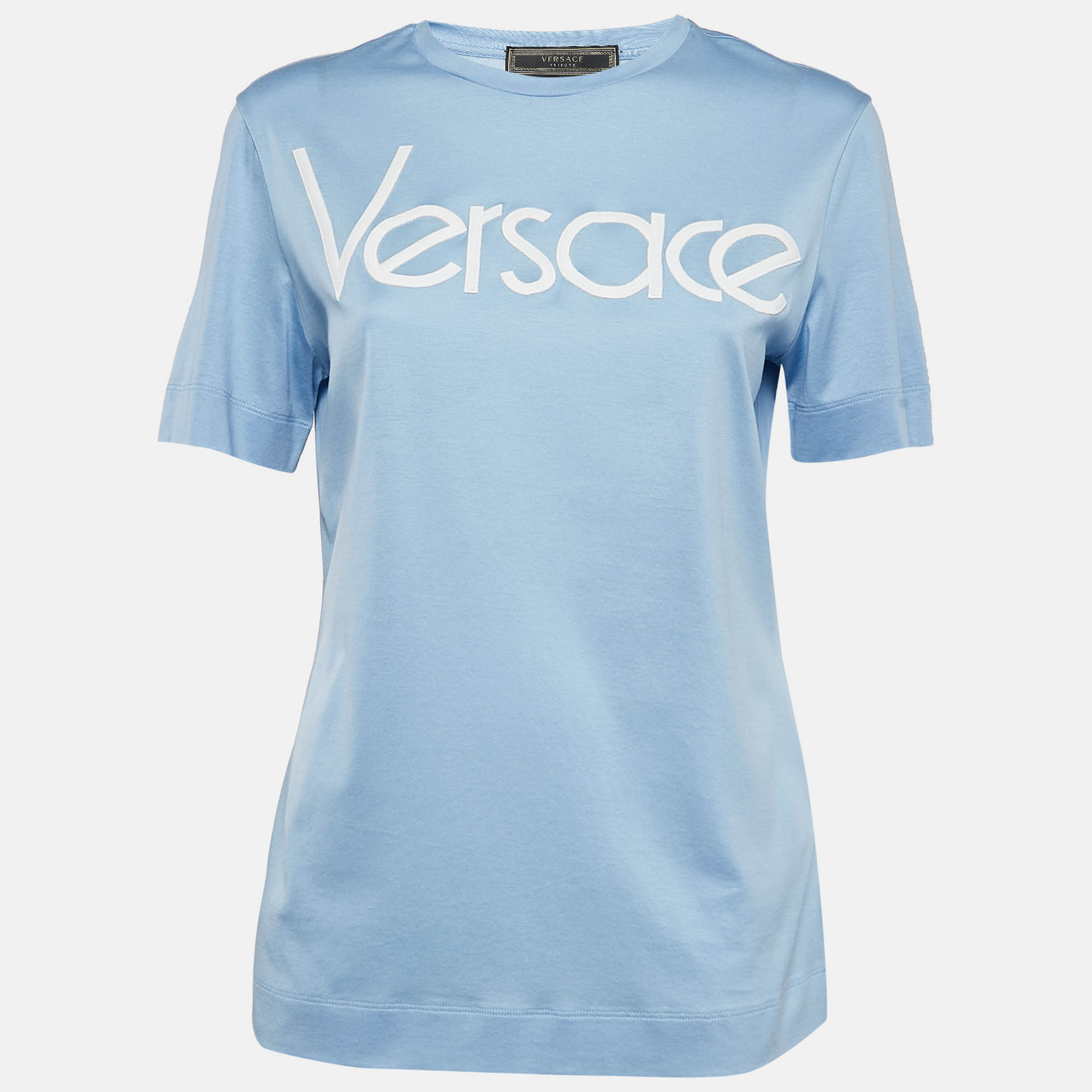 

Versace Blue Logo Embroidered Jersey T-Shirt S