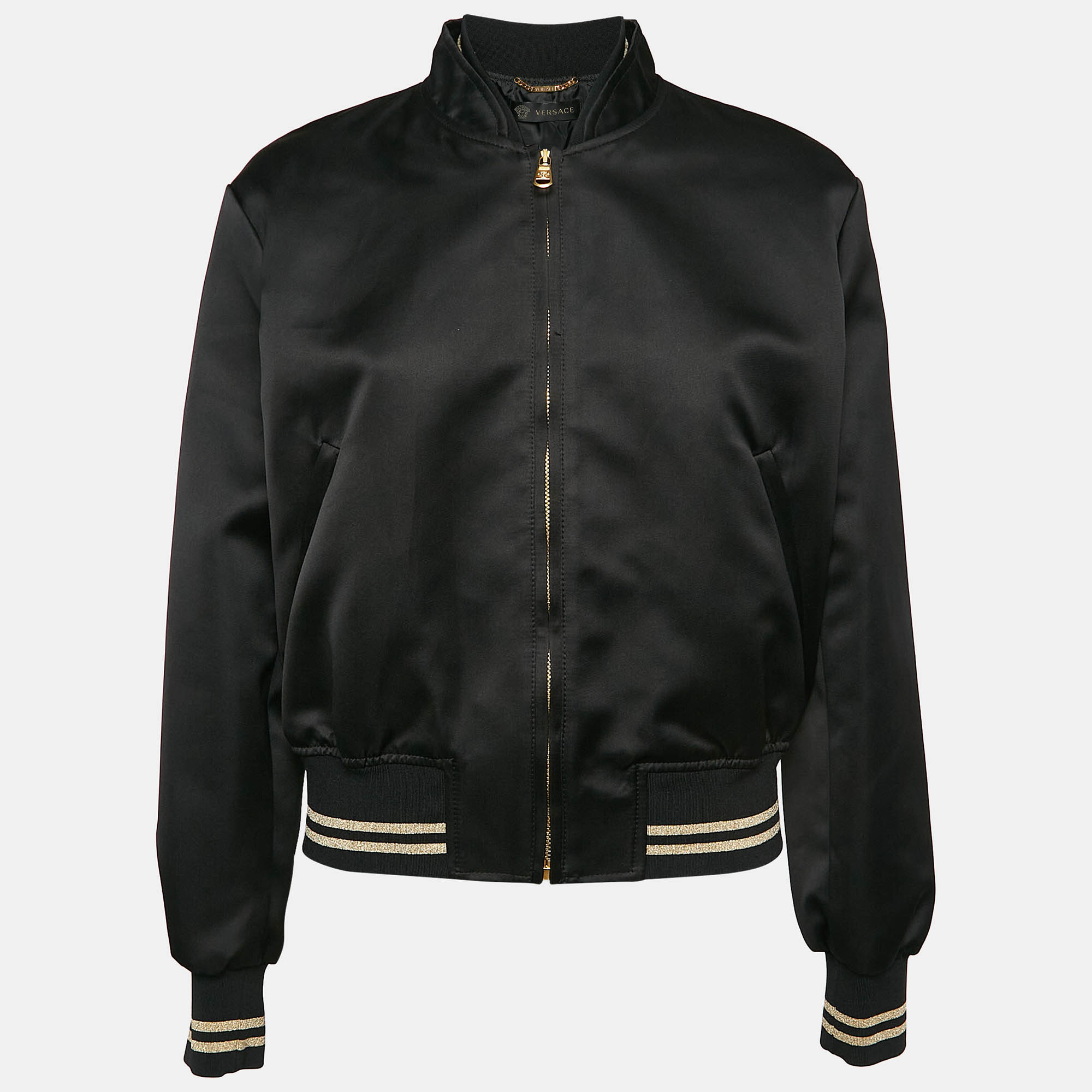 

Versace Black Medusa Embroidered Satin Bomber Jacket M