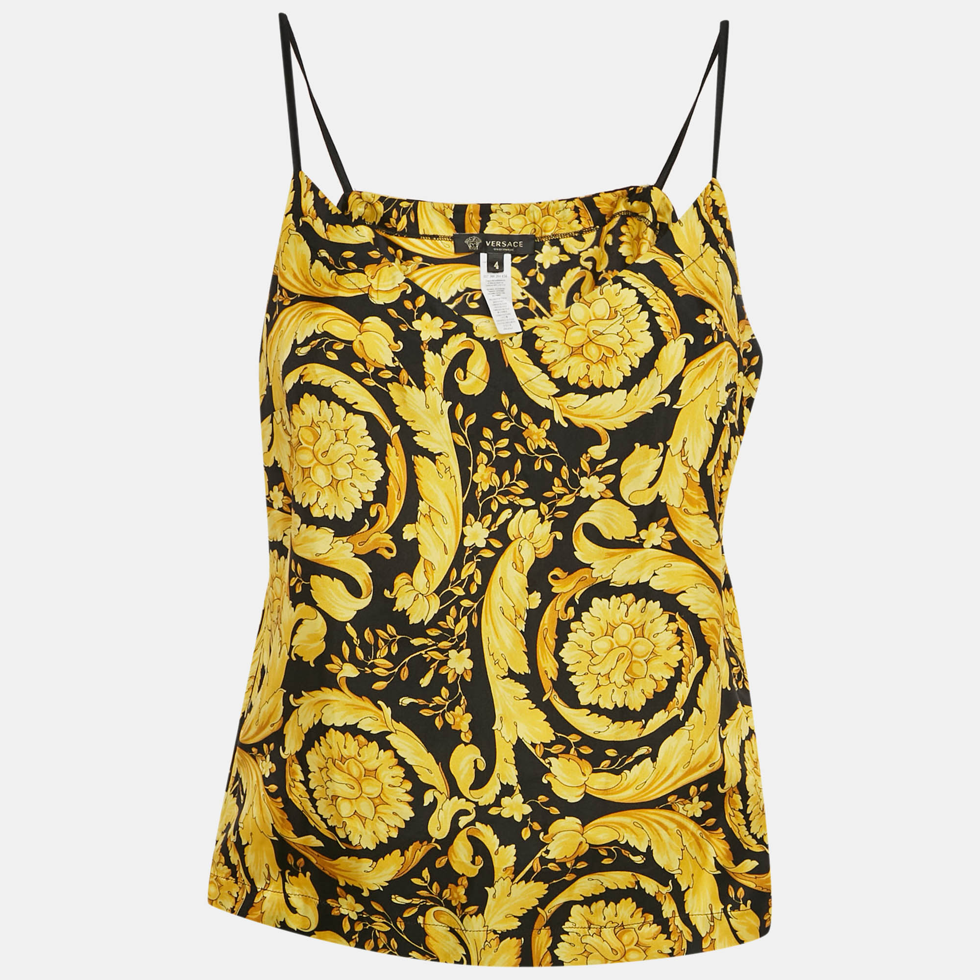 

Versace Underwear Yellow Barocco Print Silk Camisole XL