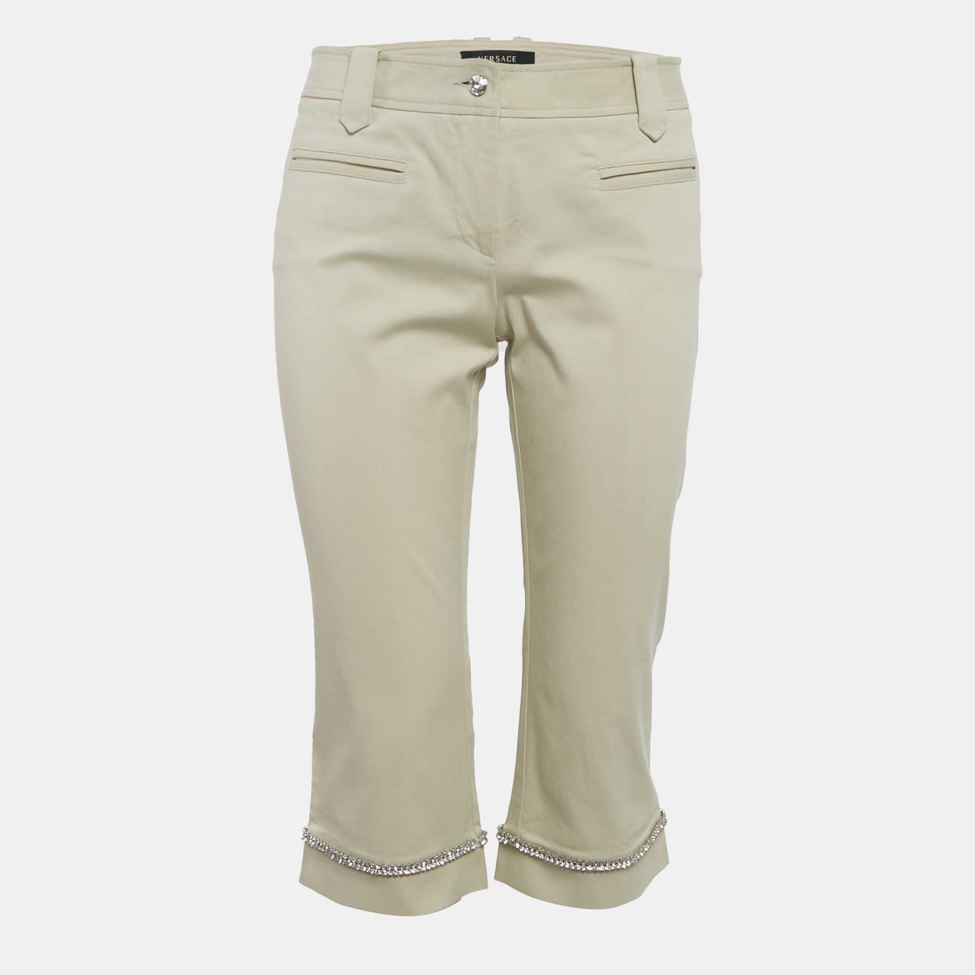 

Versace Beige Studded Gabardine Cotton Capri Pants M