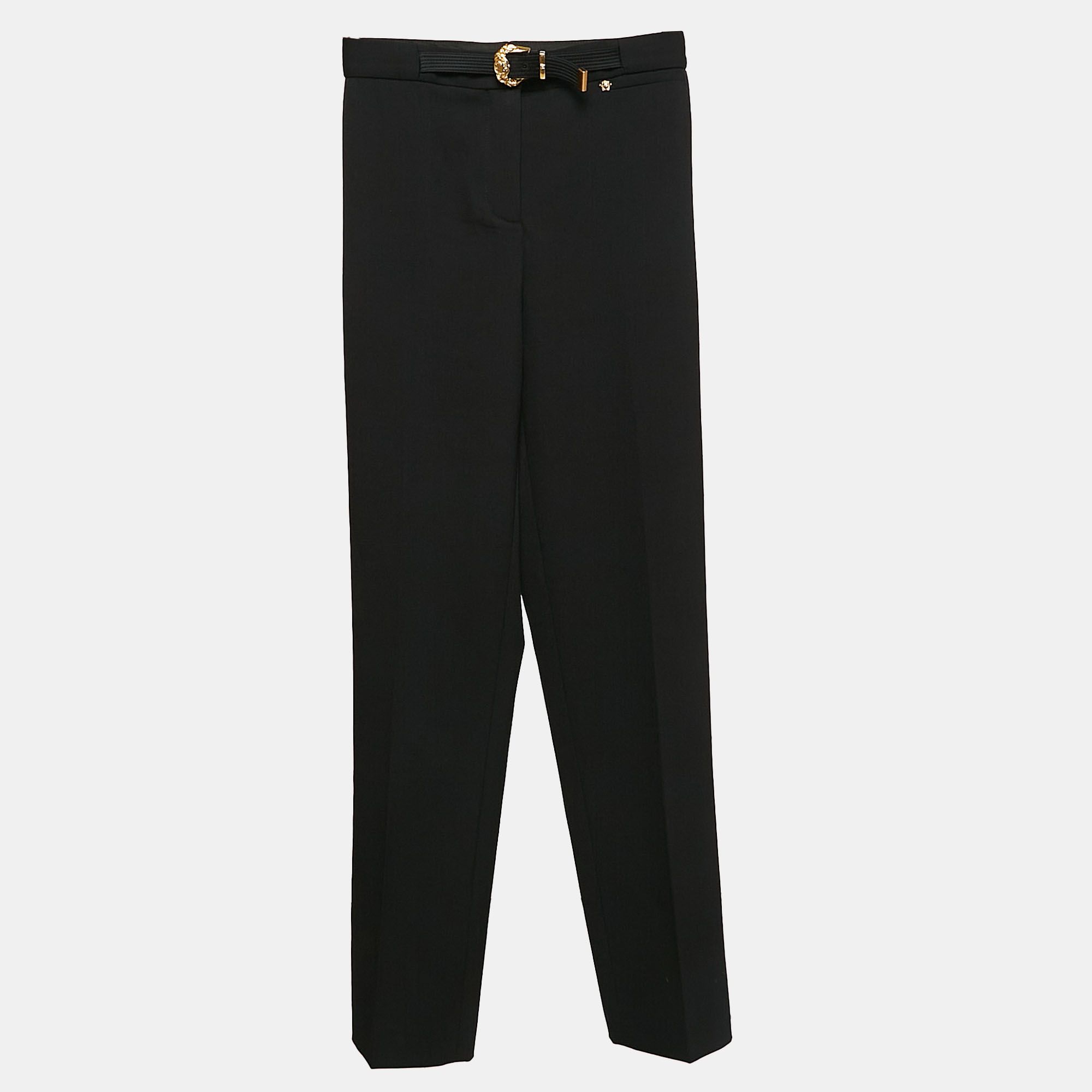 

Versace Black Wool Buckle Detail Trousers S