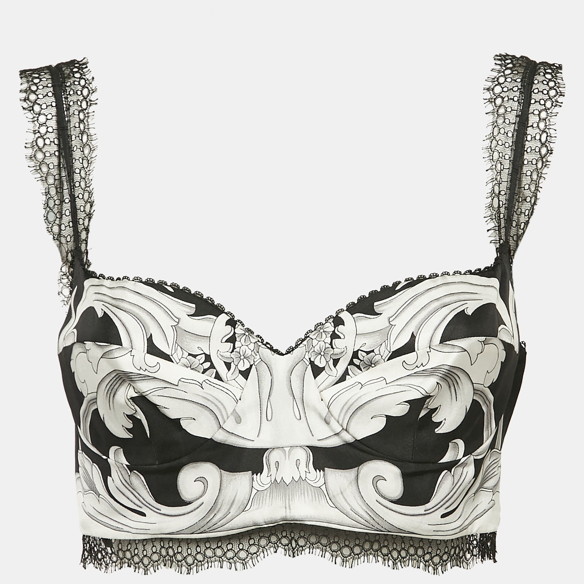 

Versace Black/White Baroque Print Silk Bralette Top M