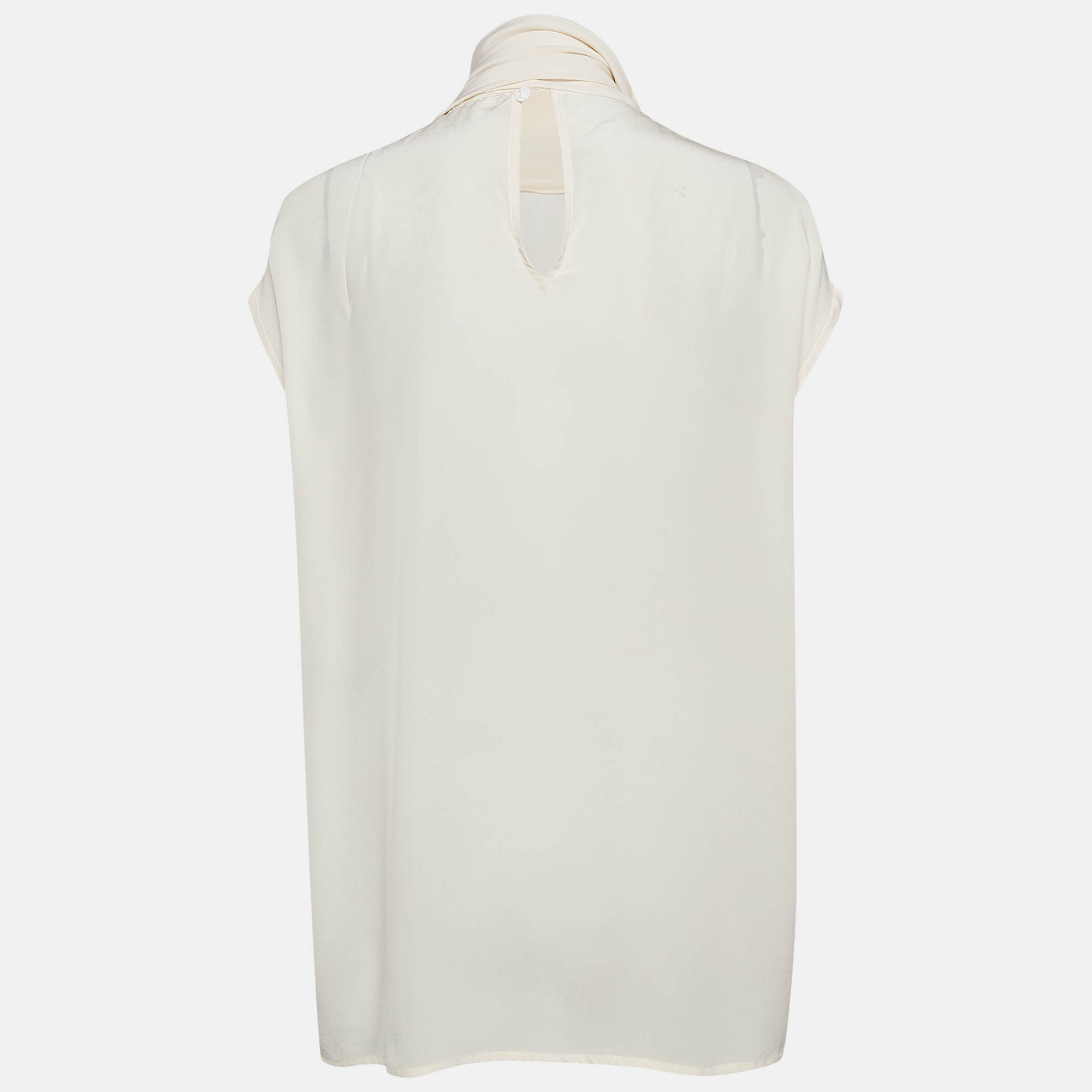Versace Cream Silk Tie-Up Neck Sleeveless Blouse M 