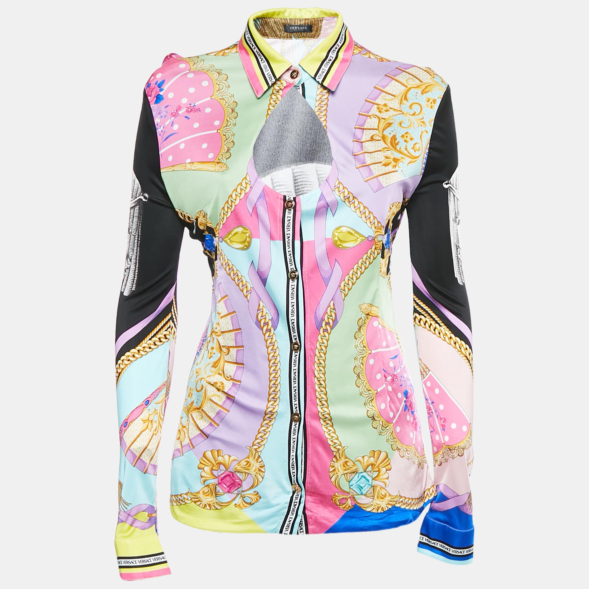 

Versace Multicolor Graphic Print Jersey Button Front Top