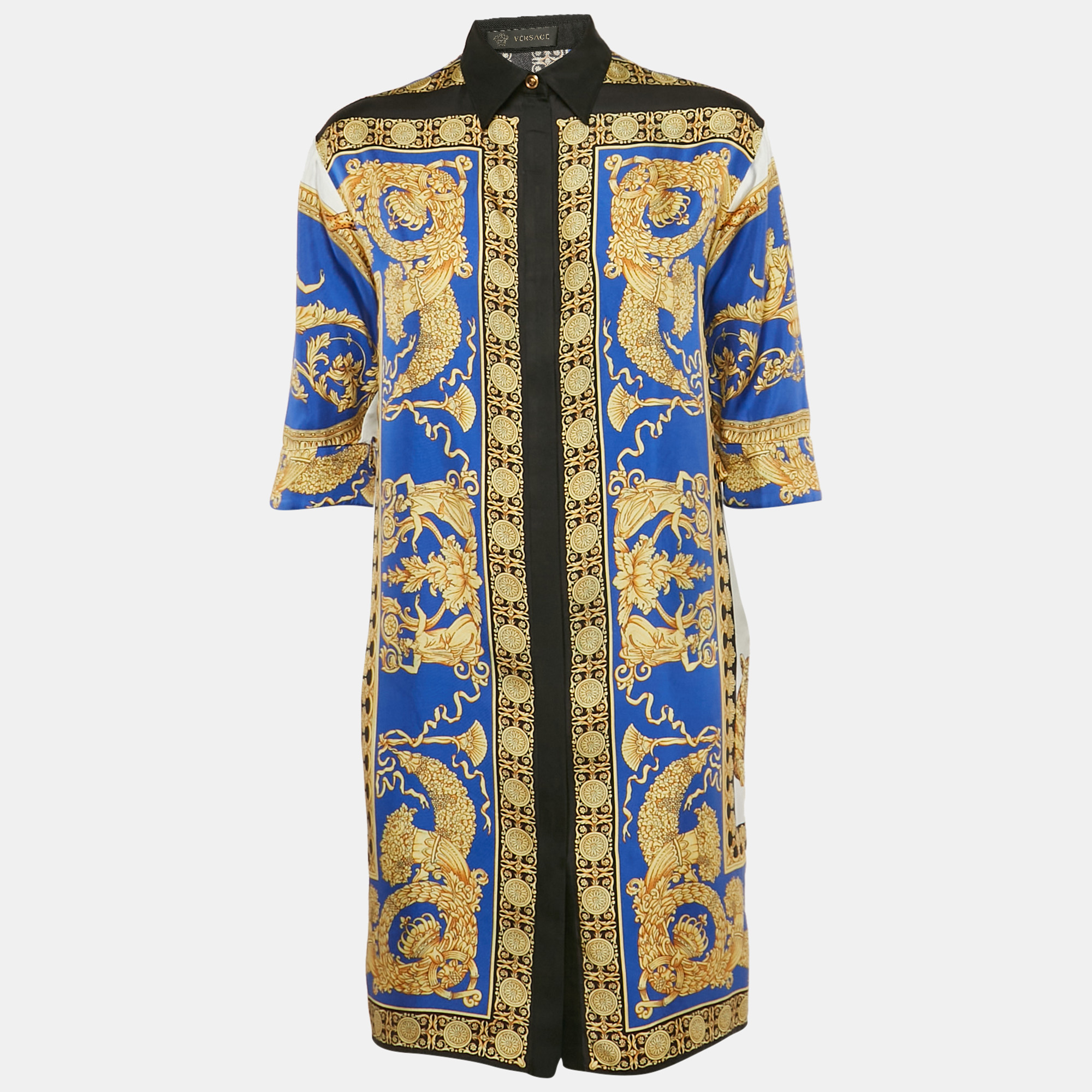 

Versace Blue/Yellow Barocco Print Silk Shirt Dress XS