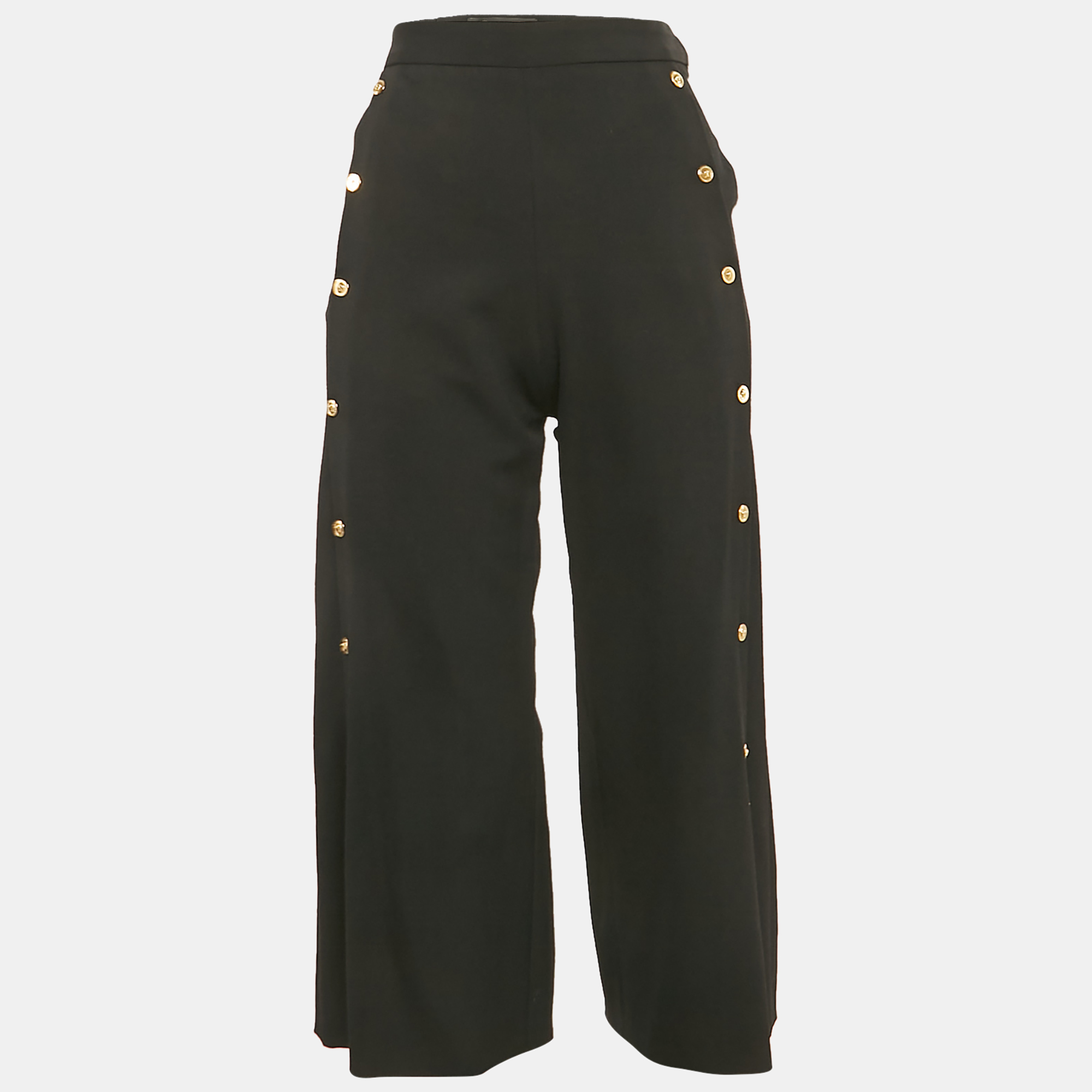 

Versace Black Virgin Wool Button Detail Capri Pants S