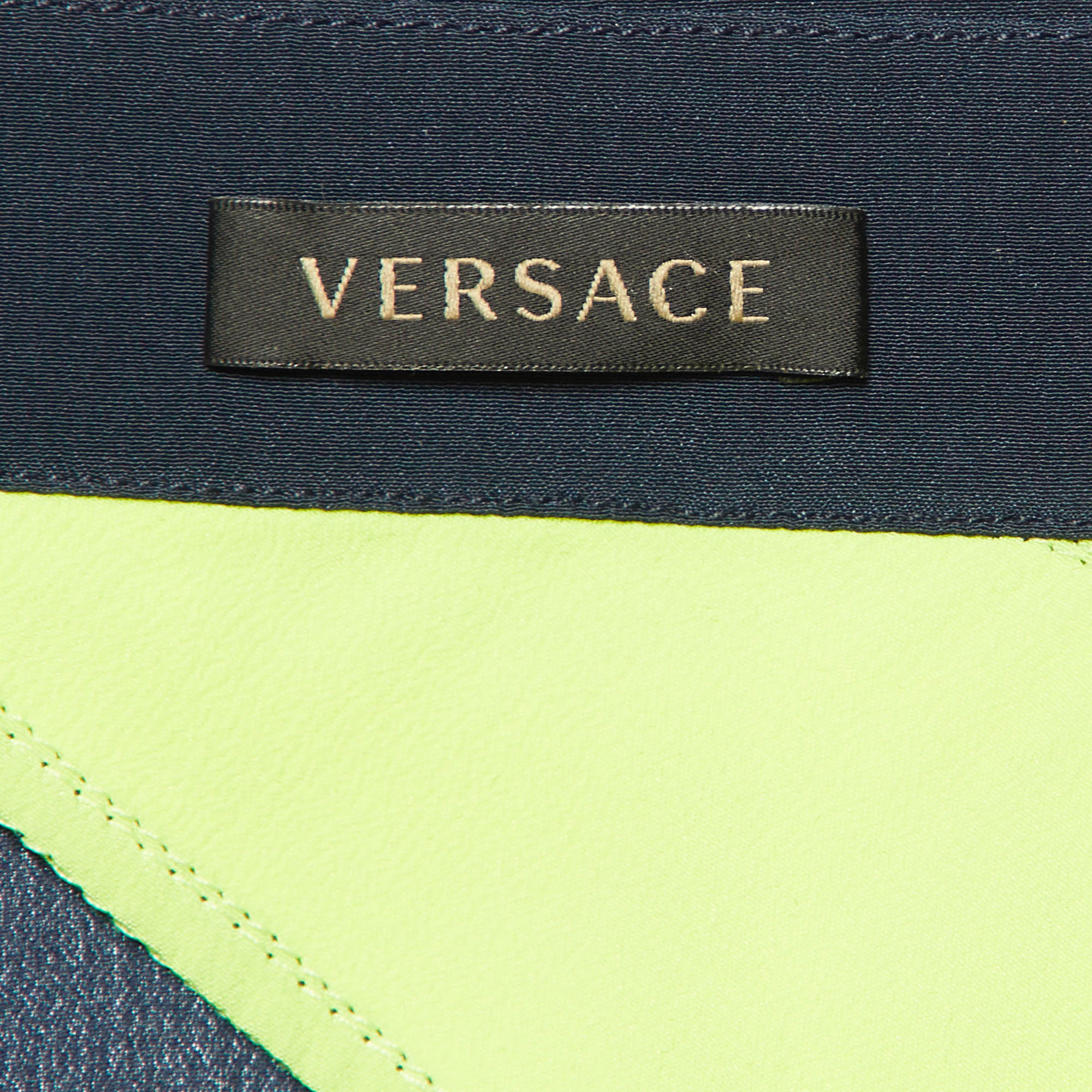 Versace Navy Blue Color Block Silk Asymmetric Shirt L 