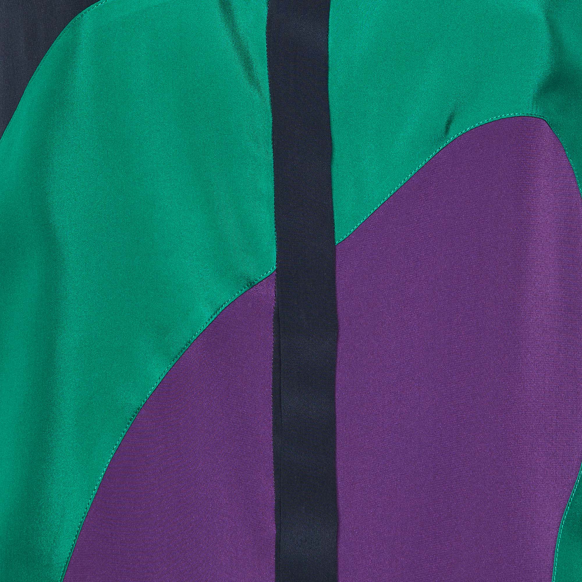 Versace Navy Blue Color Block Silk Asymmetric Shirt L 