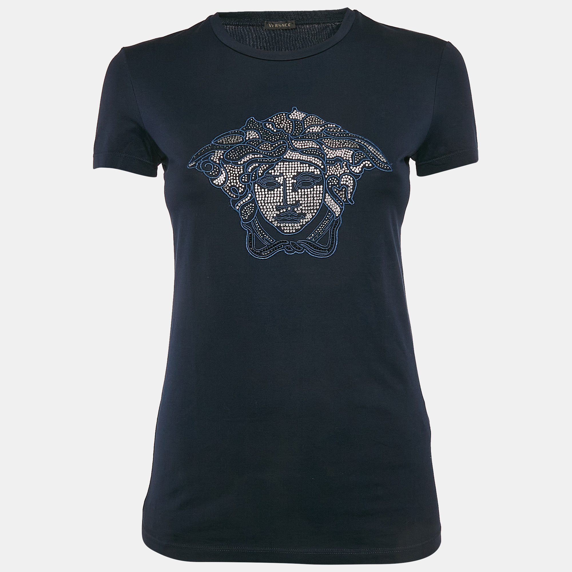 

Versace Navy Blue Embellished Medusa Jersey T-Shirt M