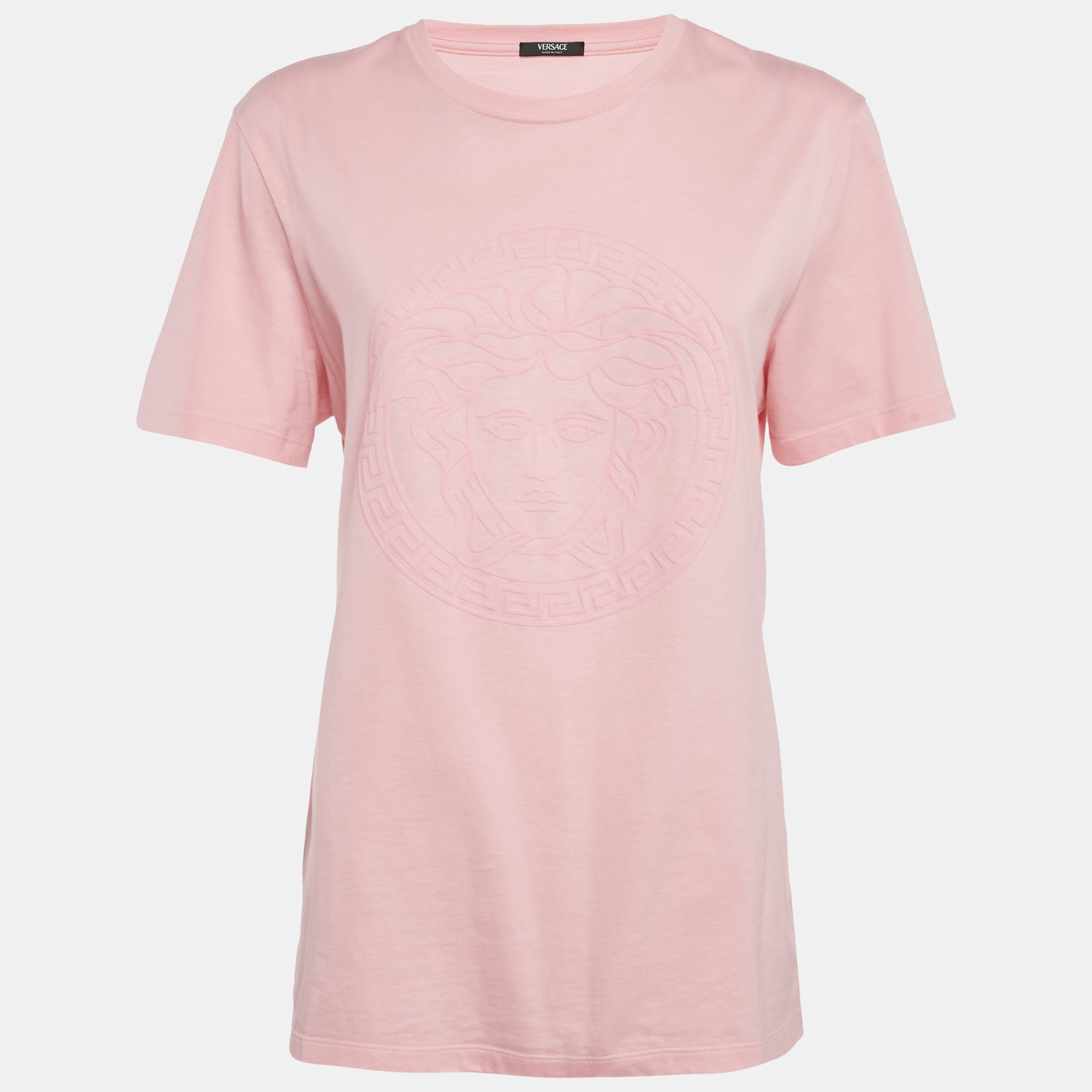 

Versace Pink Logo Embossed Cotton Crew Neck T-Shirt M