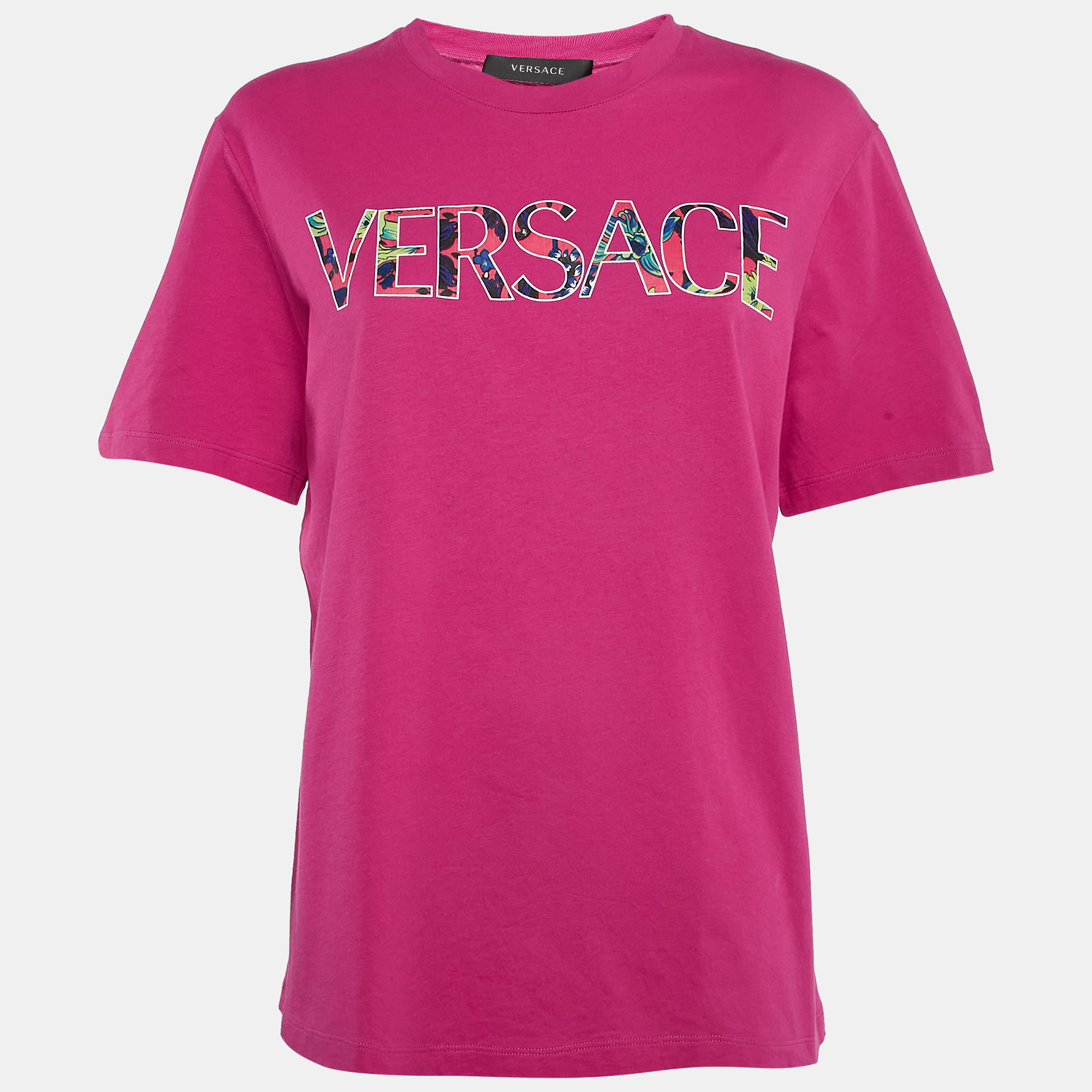 

Versace Pink Logo Print Jersey Crew T-Shirt M