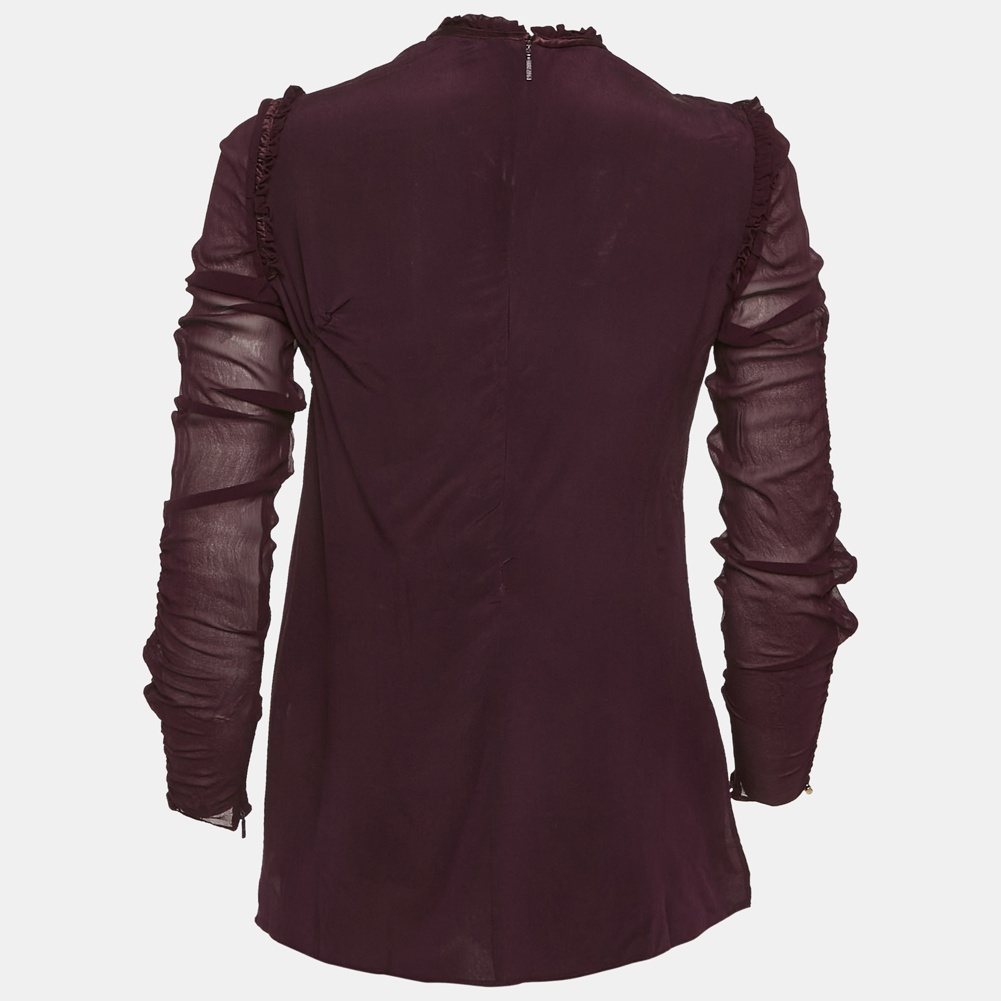 Versace Burgundy Silk Crepe Ruffled Top S 