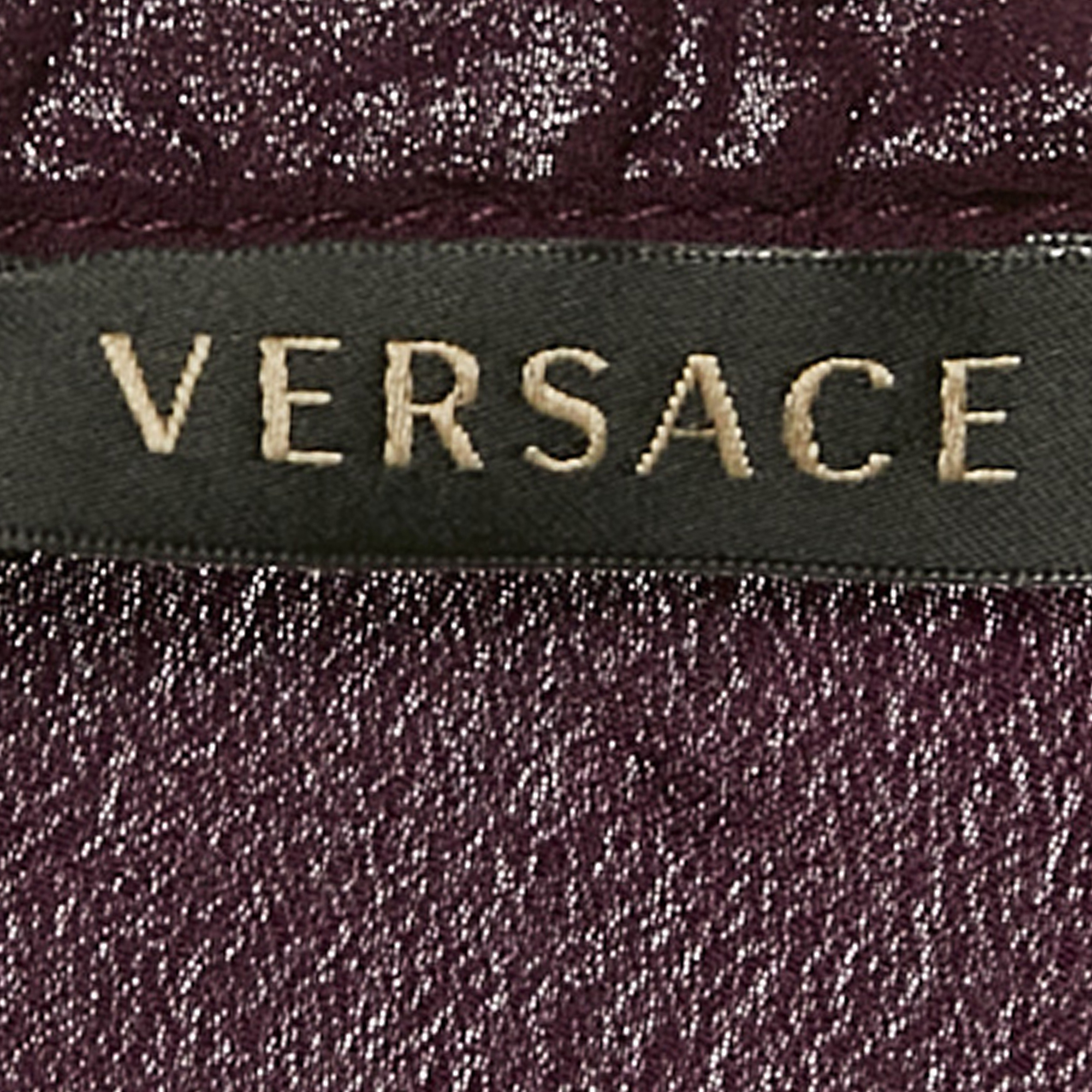 Versace Burgundy Silk Crepe Ruffled Top S 