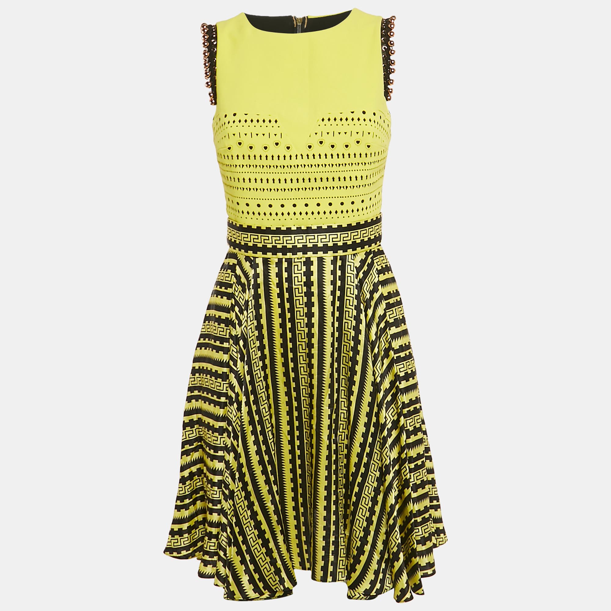 

Versace Yellow Printed Silk and Crepe Fit and Flare Dress S