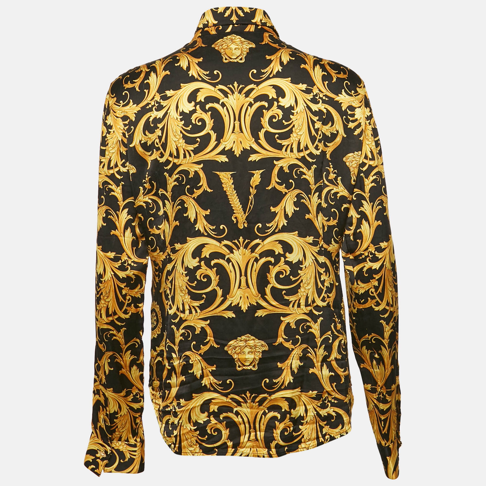 

Versace Black/Yellow Barocco Print Satin Silk Shirt M