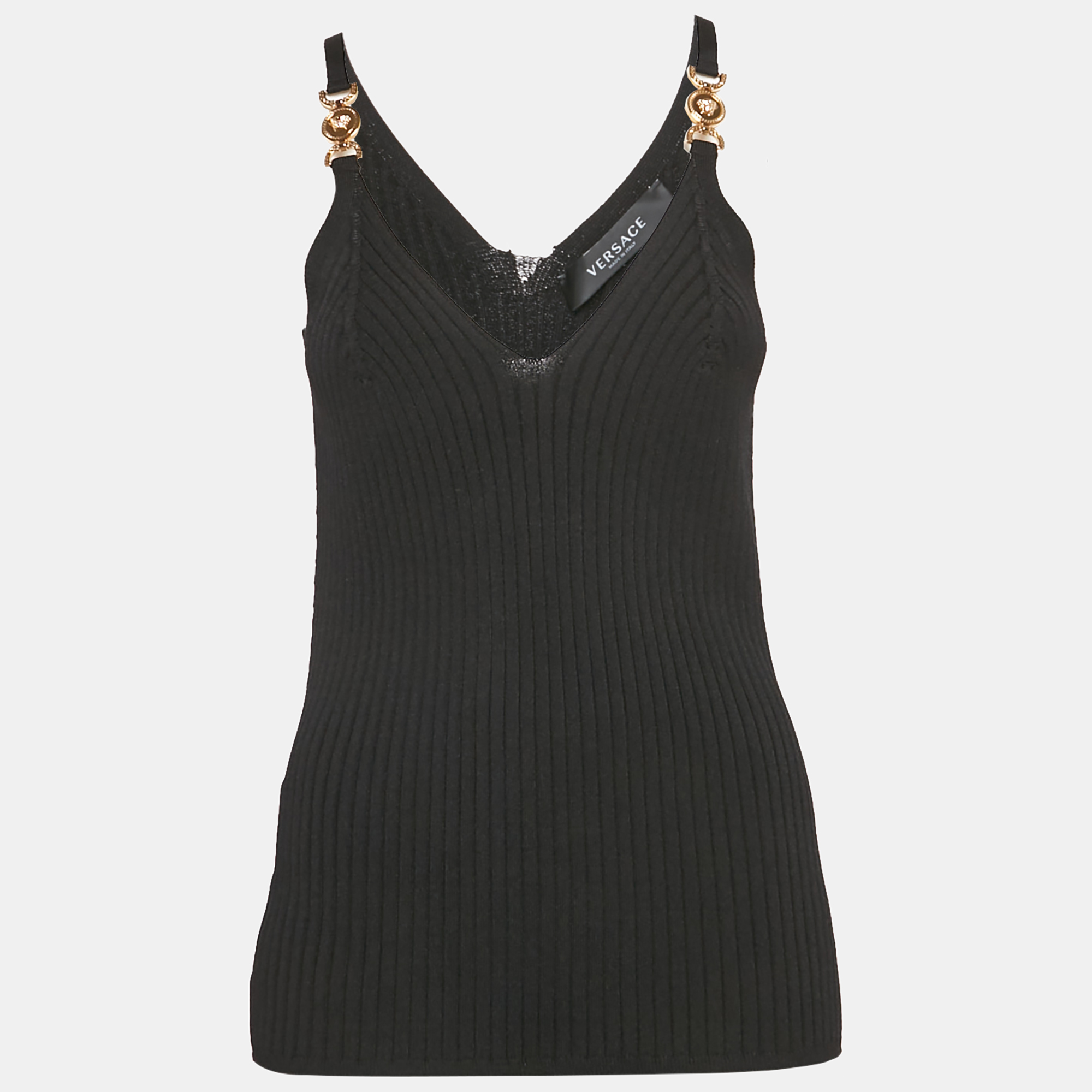 

Versace Black Rib Knit Medusa Detail Tank Top L