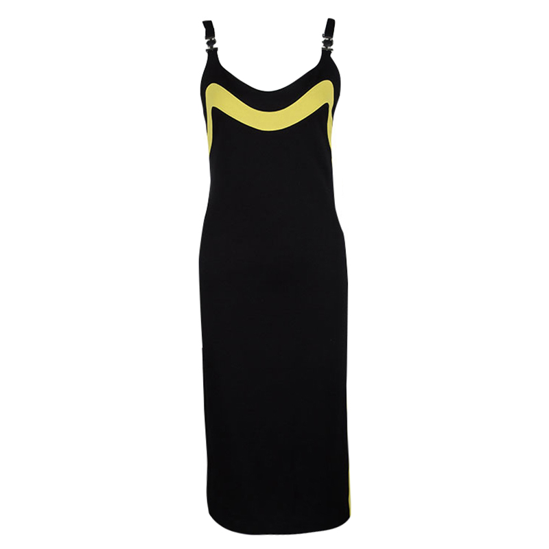 Pre Owned Versace Collection Black  Knit Contrast Trim Logo Buckle Detail Sleeveless Dress M