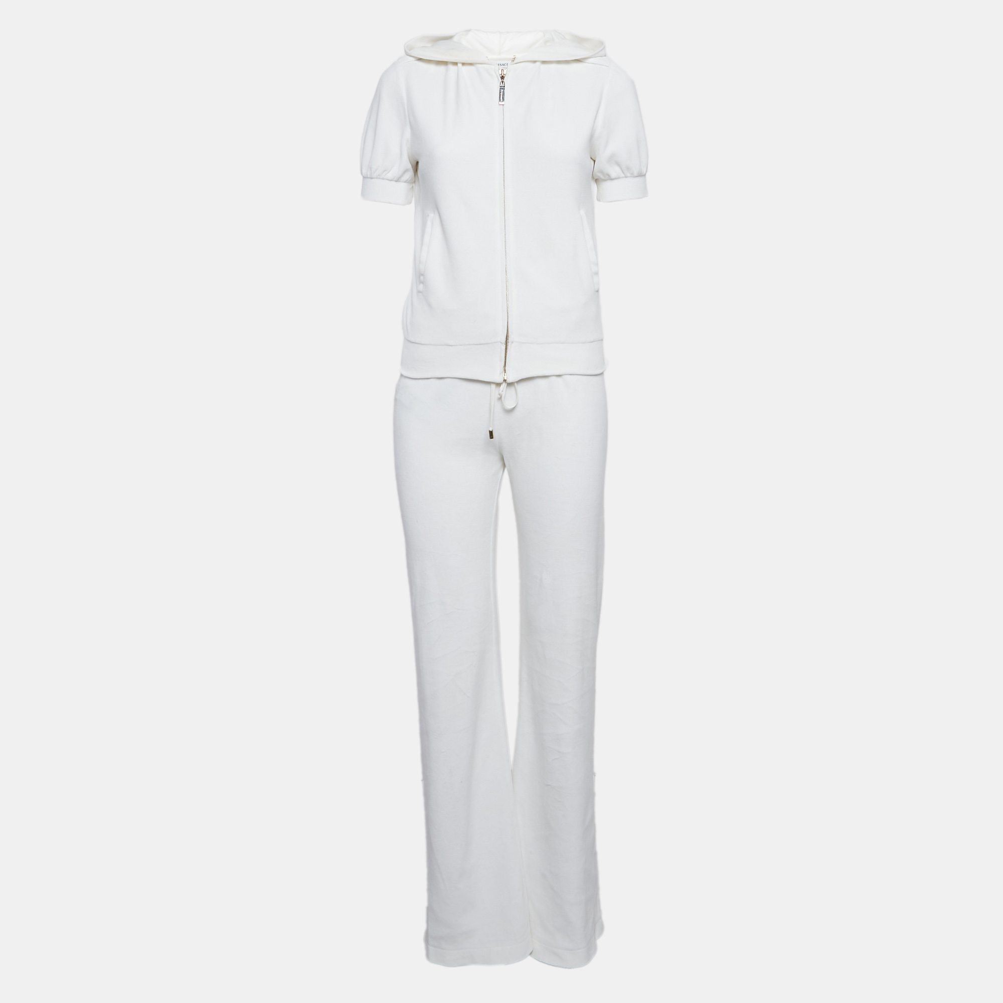 

Versace White Velvet Stud Detail Joggers and Hoodie Set M/S