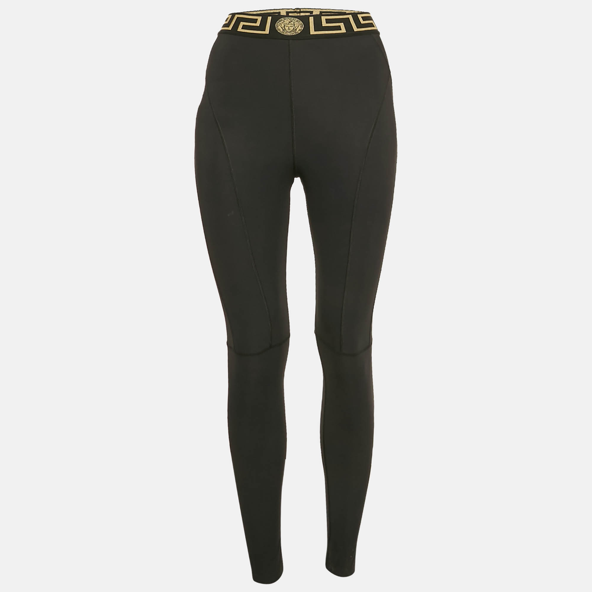 

Versace Black Greca Waist Jersey Leggings S