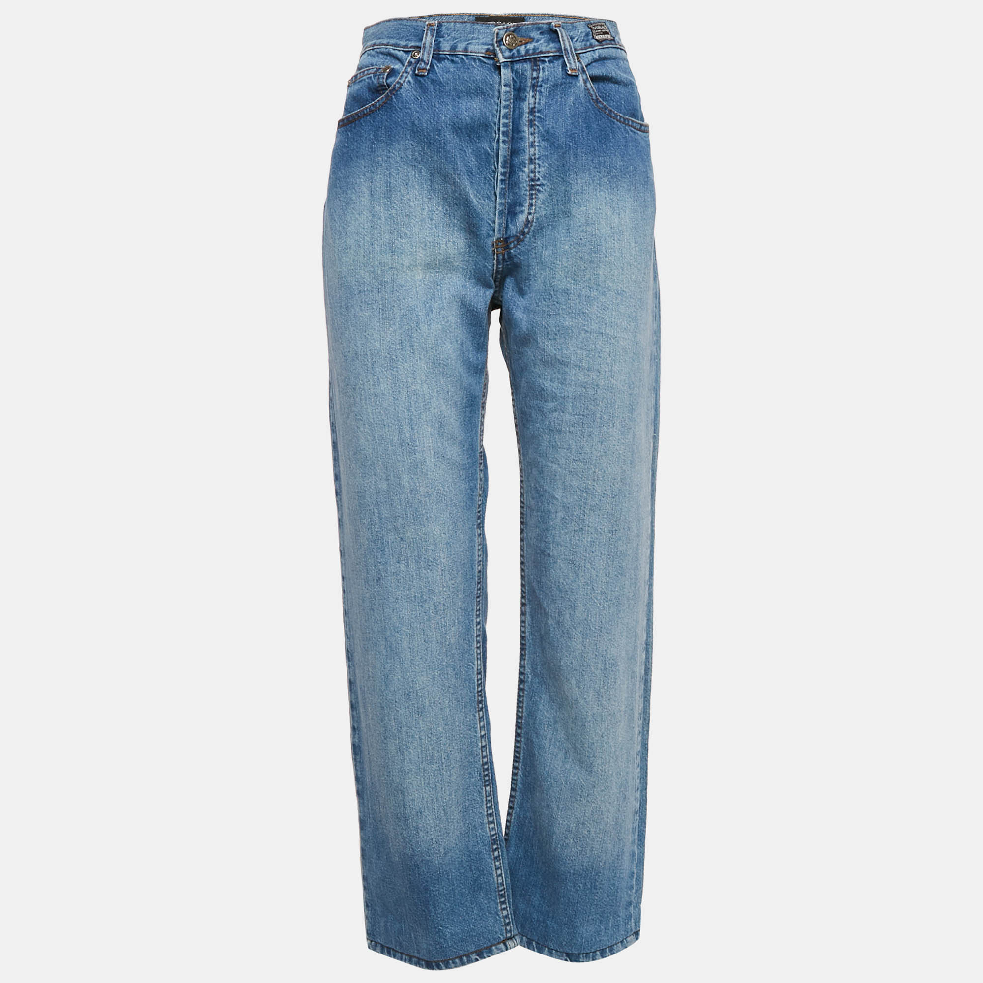 

Versace Blue Washed Denim Wide Leg High Ride Jeans L Waist 31"
