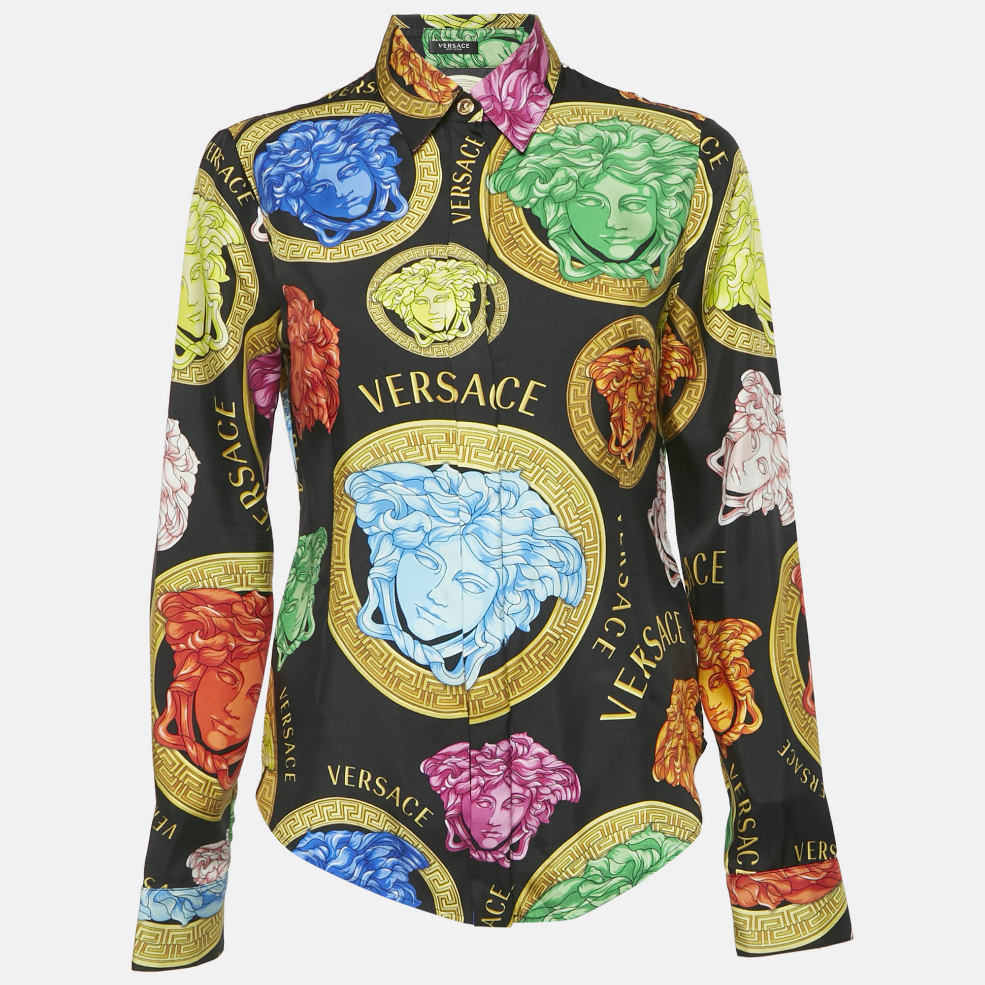 

Versace Black Medusa Print Silk Long Sleeve Shirt S