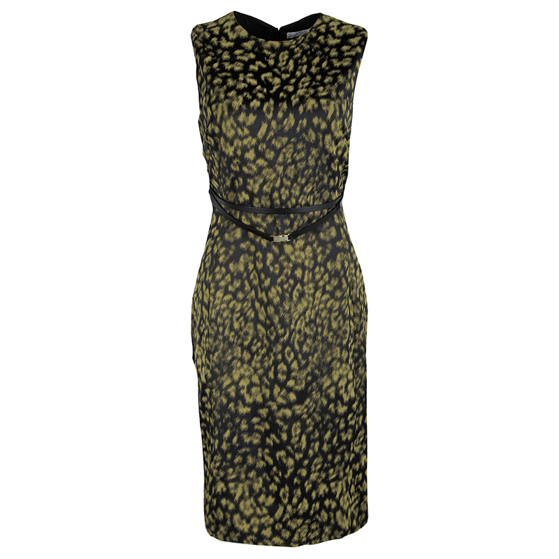 Pre Owned Versace Collection Black Animal Print Belted Sleeveless Dress L