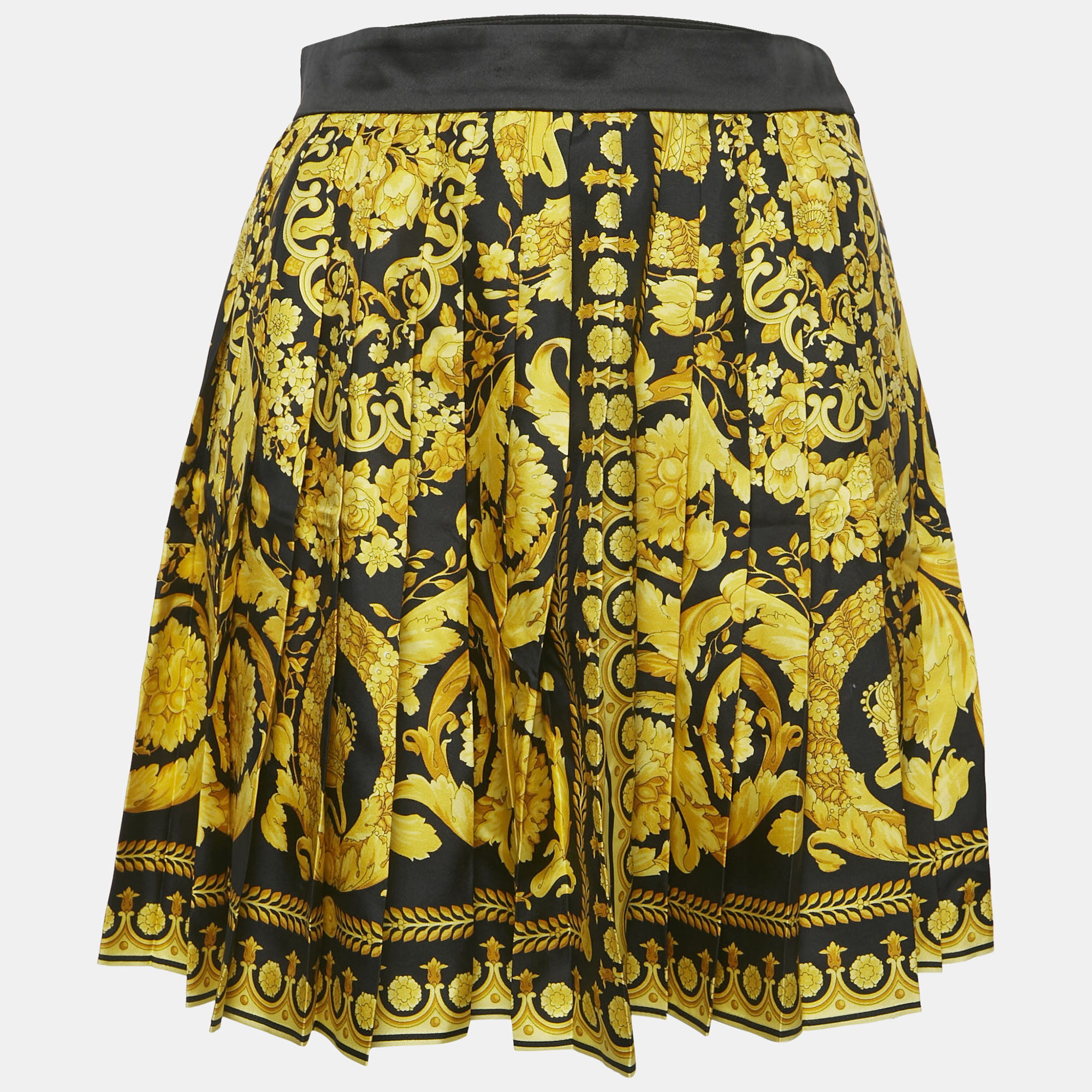 

Versace Tribute Black Baroque Print Silk Pleated Mini Skirt S