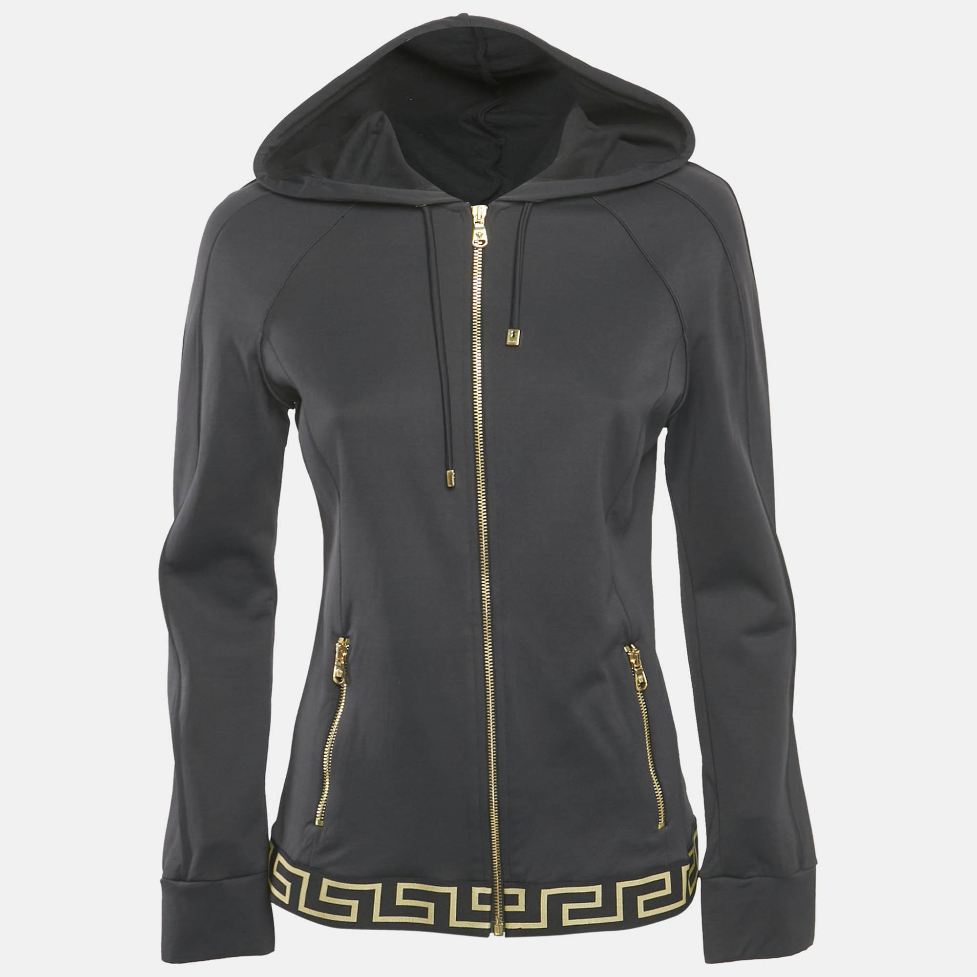 

Versace Black Greca Border Jersey Zip-Front Jacket L
