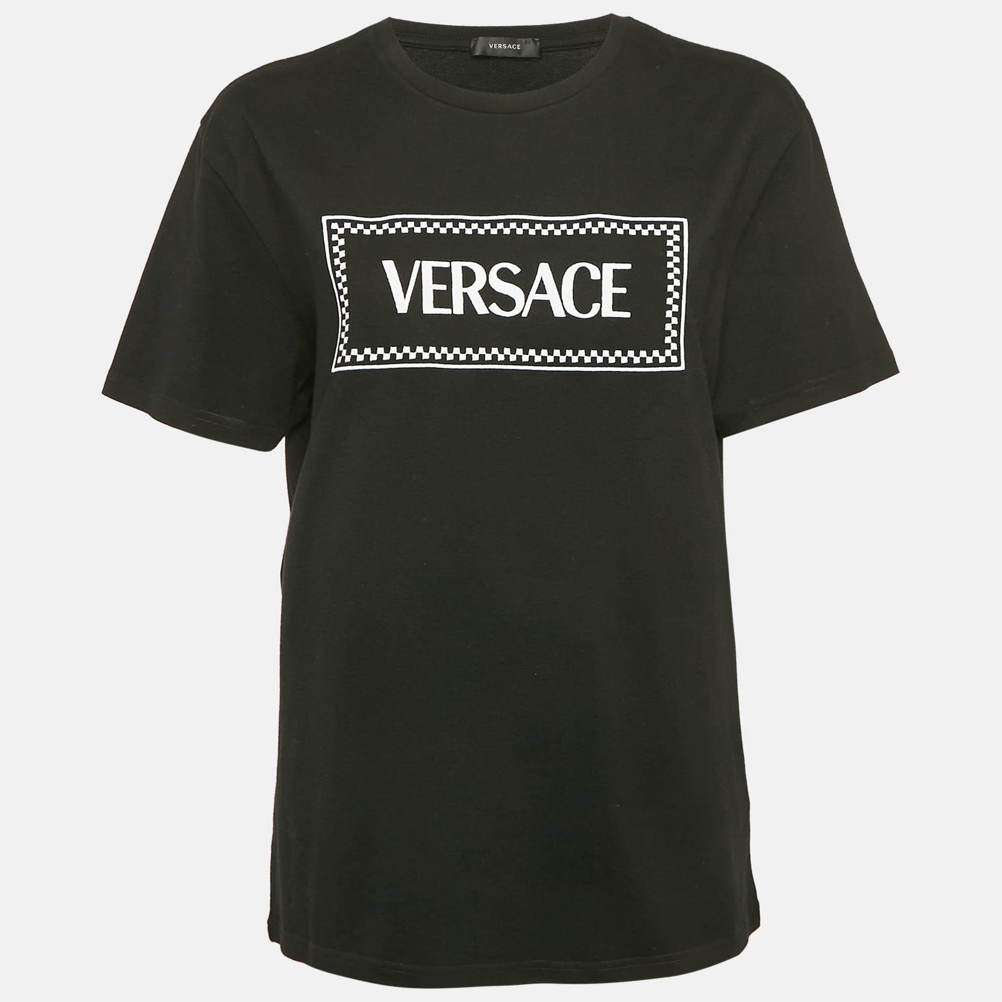 

Versace Black Logo Embroidery Cotton Crew Neck T-Shirt M