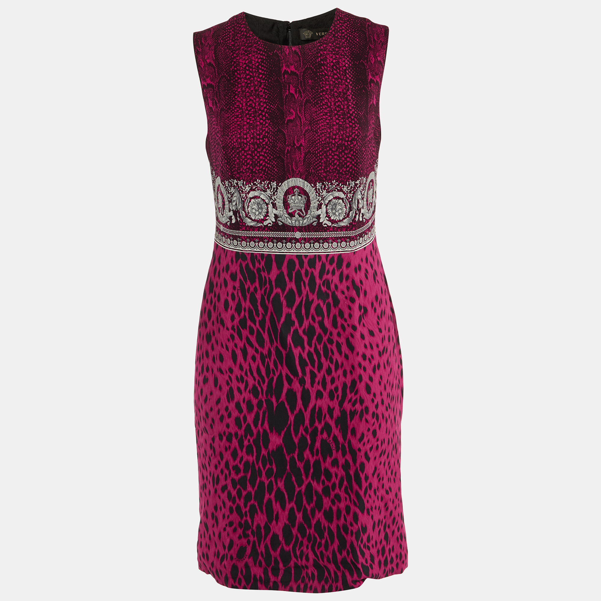 

Versace Pink Baroque Snake Print Crepe Sleeveless Dress M