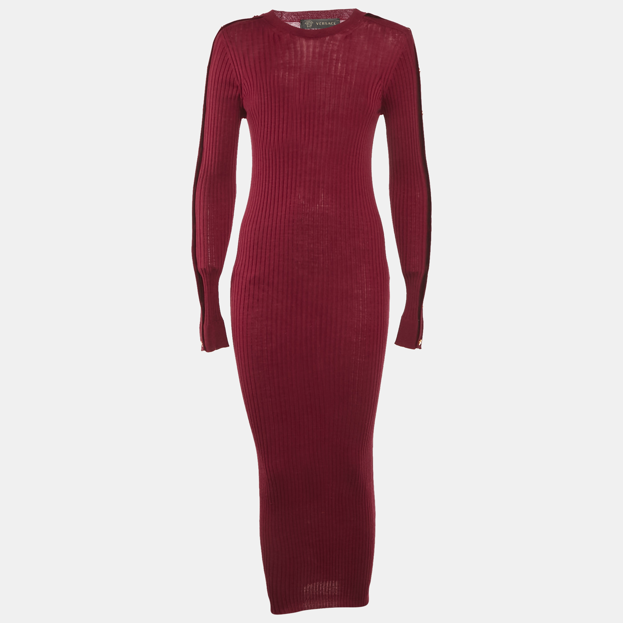 

Versace Burgundy Wool Knit Button Detail Maxi Dress M