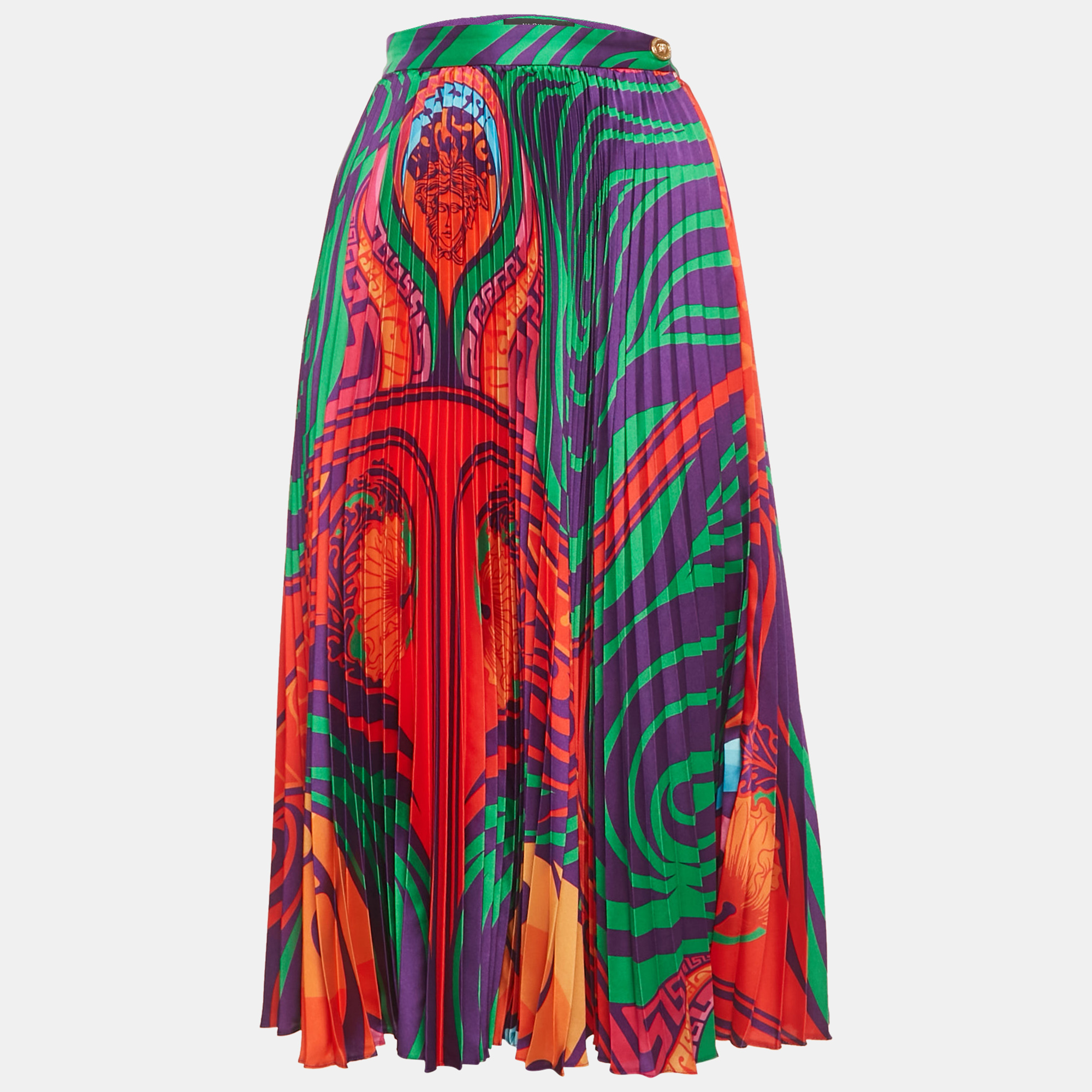 Pre-owned Versace Multicolor Printed Plisse Midi Dress M