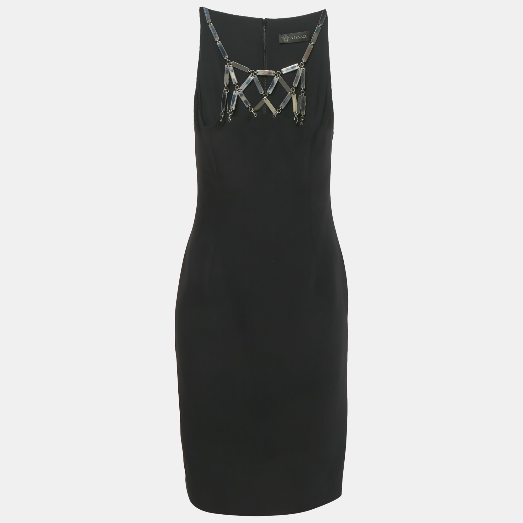 

Versace Black Silk Metal Detail Short Dress S
