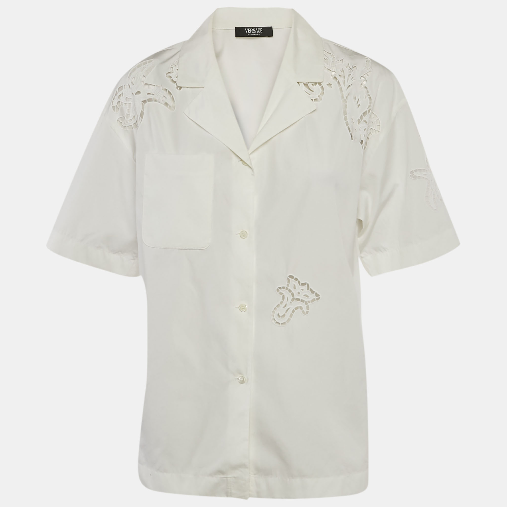 

Versace White Cotton Poplin Short Sleeve Sangallo Shirt S