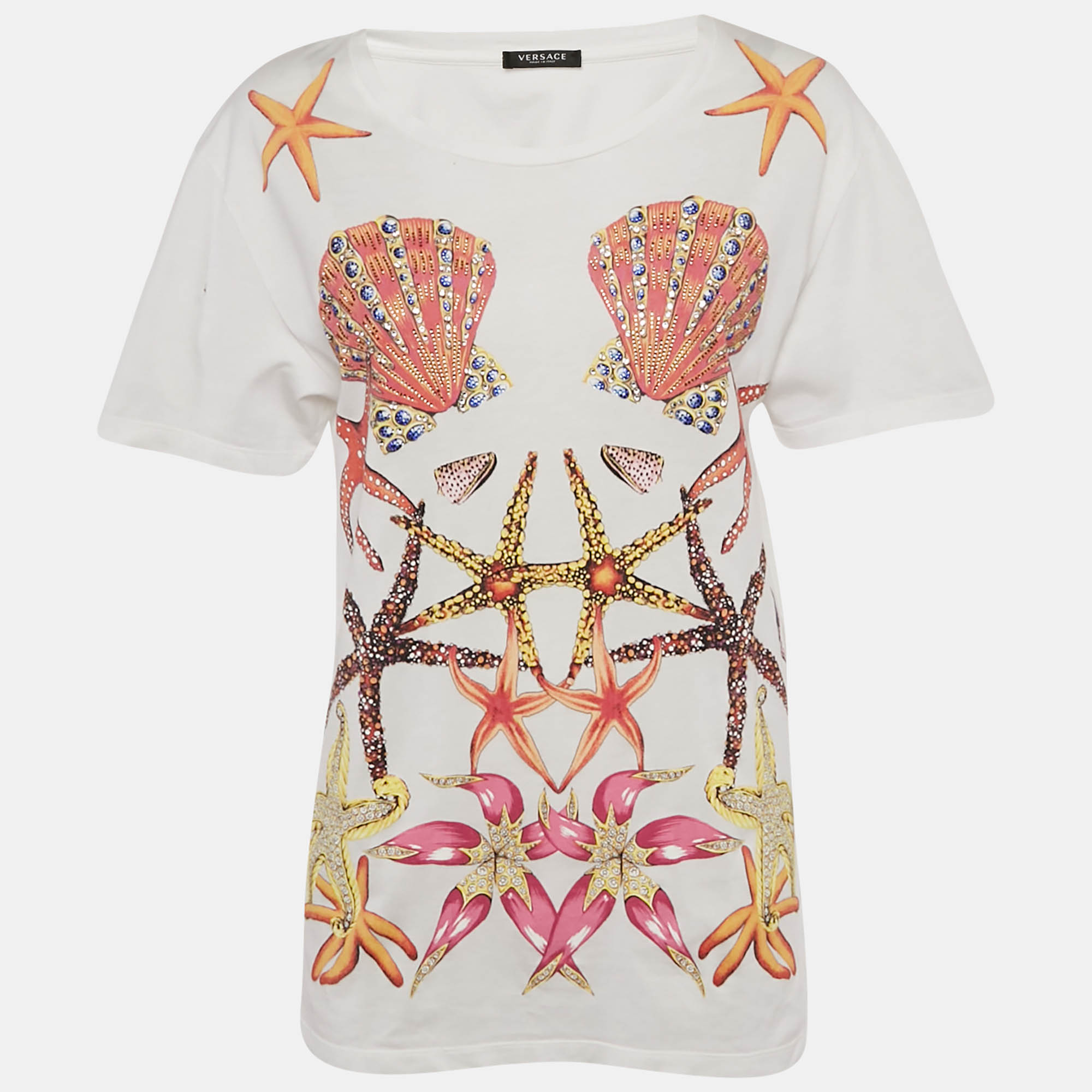 Versace White Cotton Tresor De La Mer Crew Neck T-Shirt S