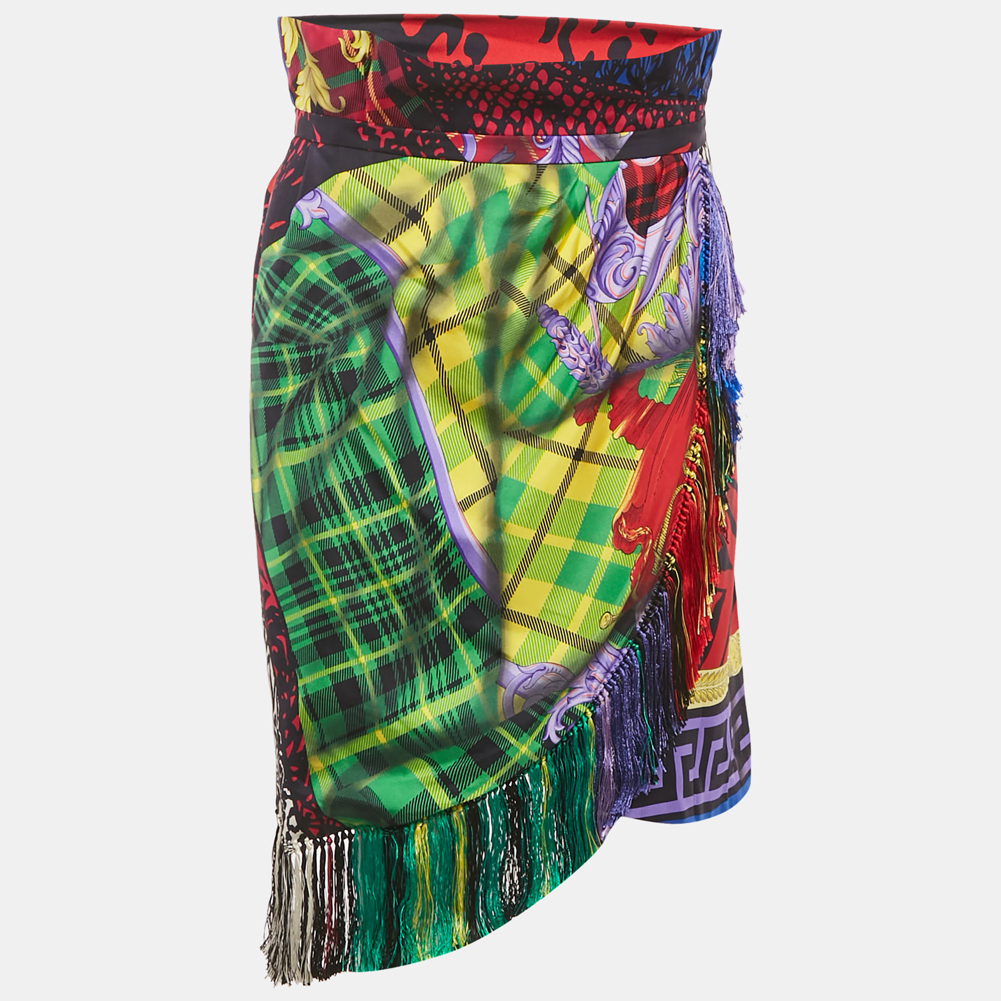 

Versace Multicolor Printed Silk Fringed Short Skirt L