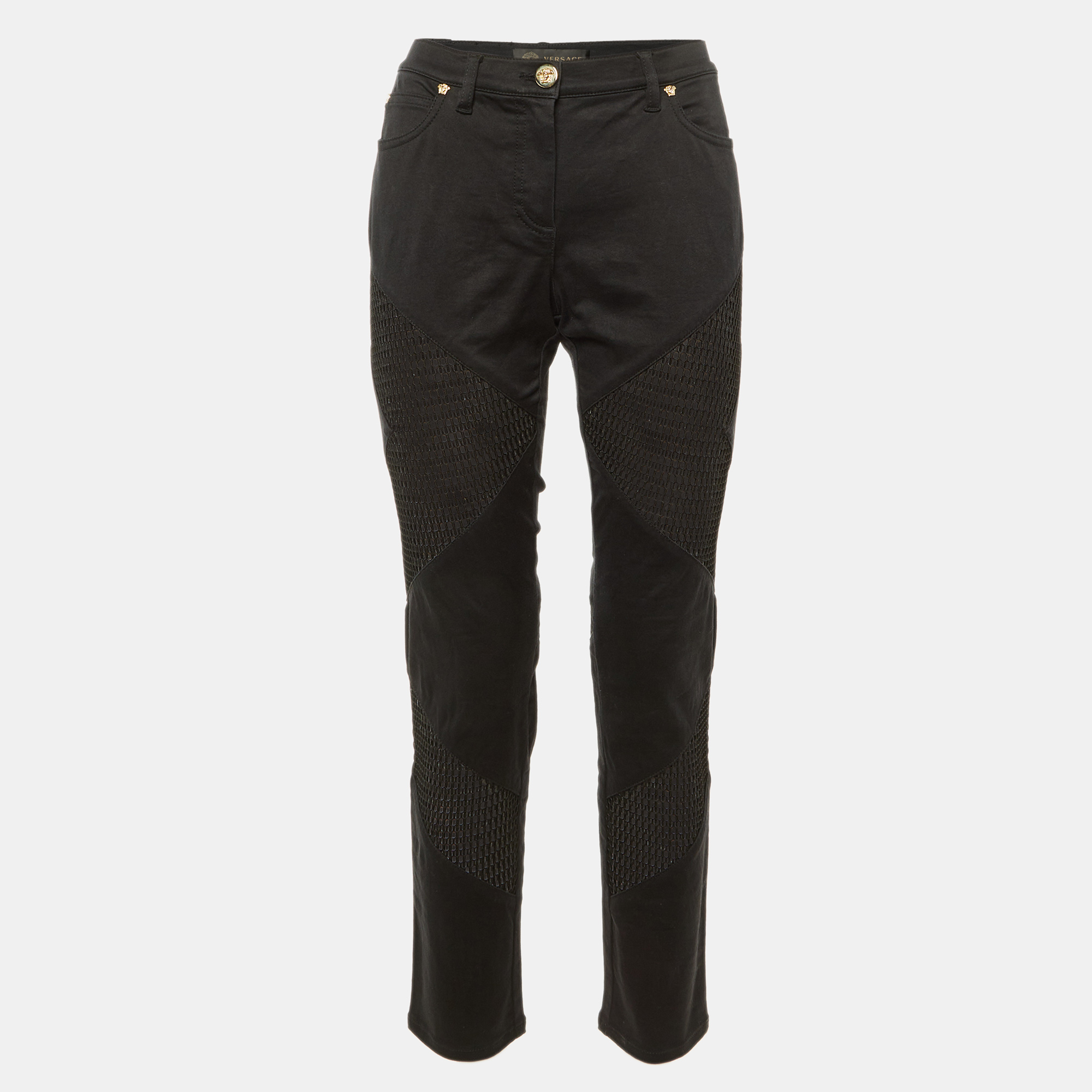 Pre-owned Versace Black Denim & Mesh Paneled Slim Fit Jeans M/waist 31"