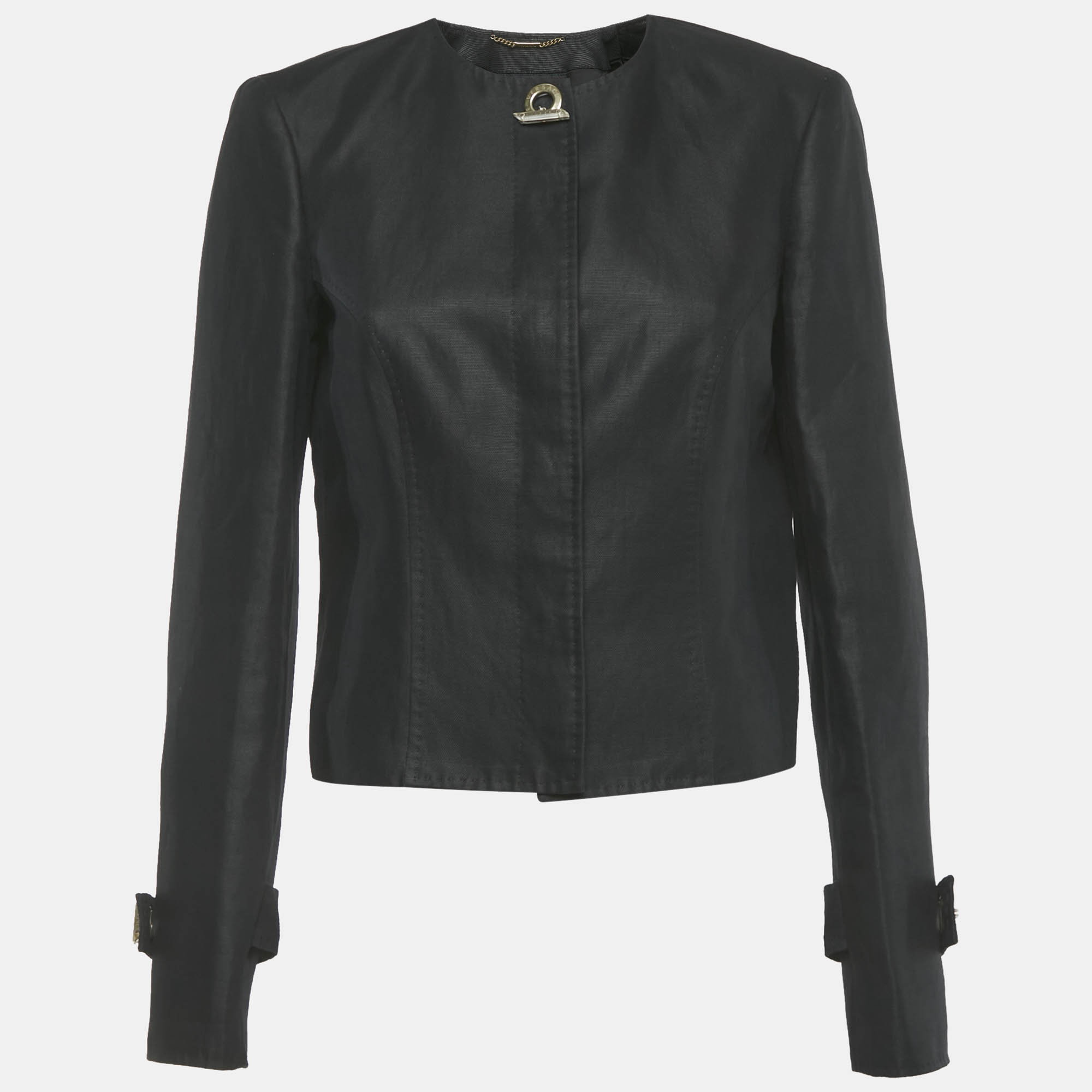 Pre-owned Versace Black Cotton Blend Button Front Jacket M