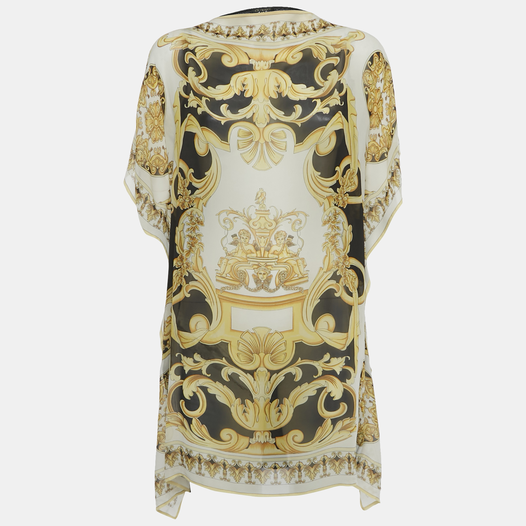 

Versace White Printed Silk & Cotton Knit Kaftan Detail Tunic L, Black