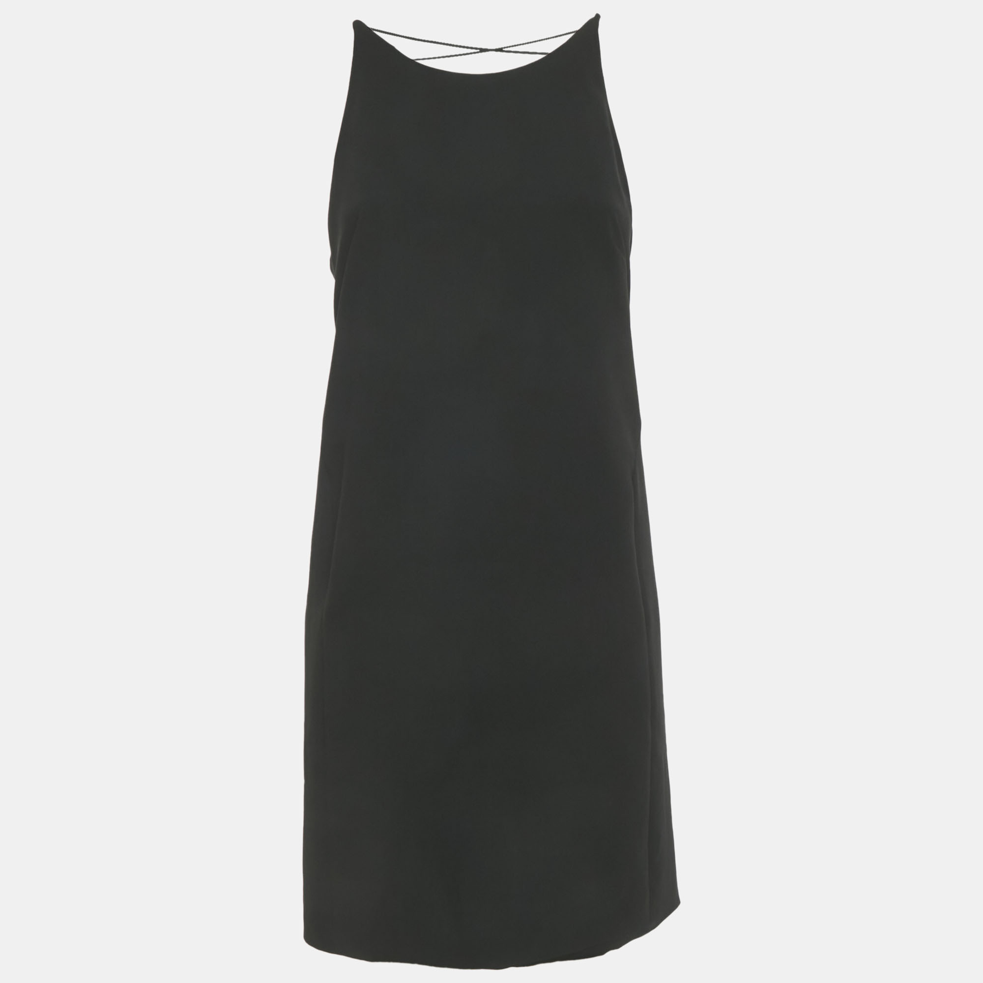Pre-owned Versace Black Crepe Crisscross Detail Mini Dress S