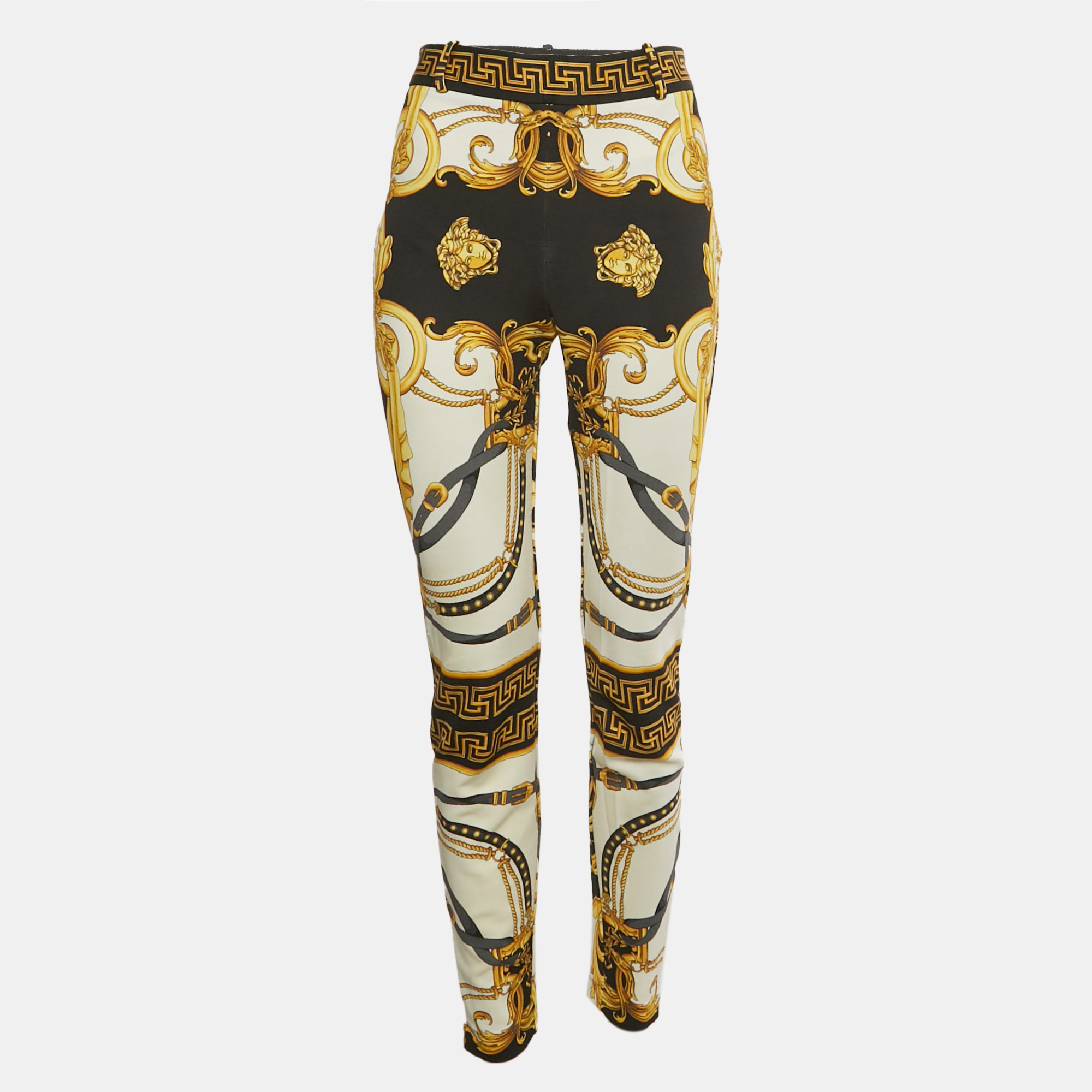 

Versace White/Yellow Rodeo Barocco Print Jersey Leggings L