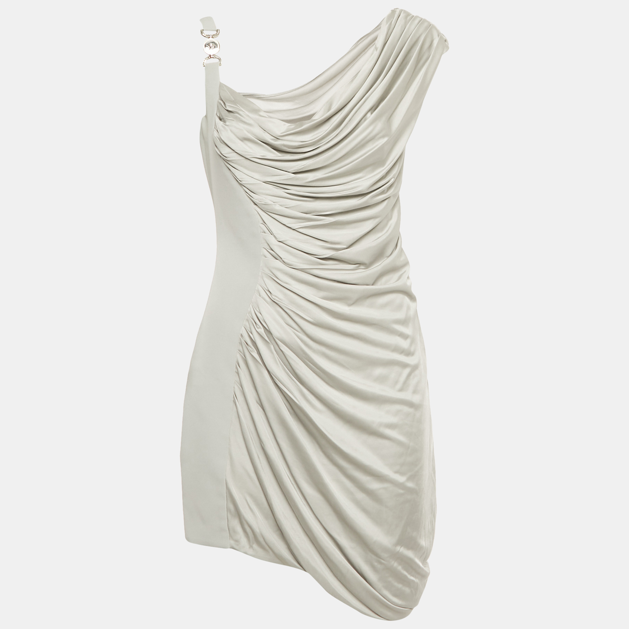 

Versace Grey Crepe & Satin Draped Sleeveless Mini Dress M