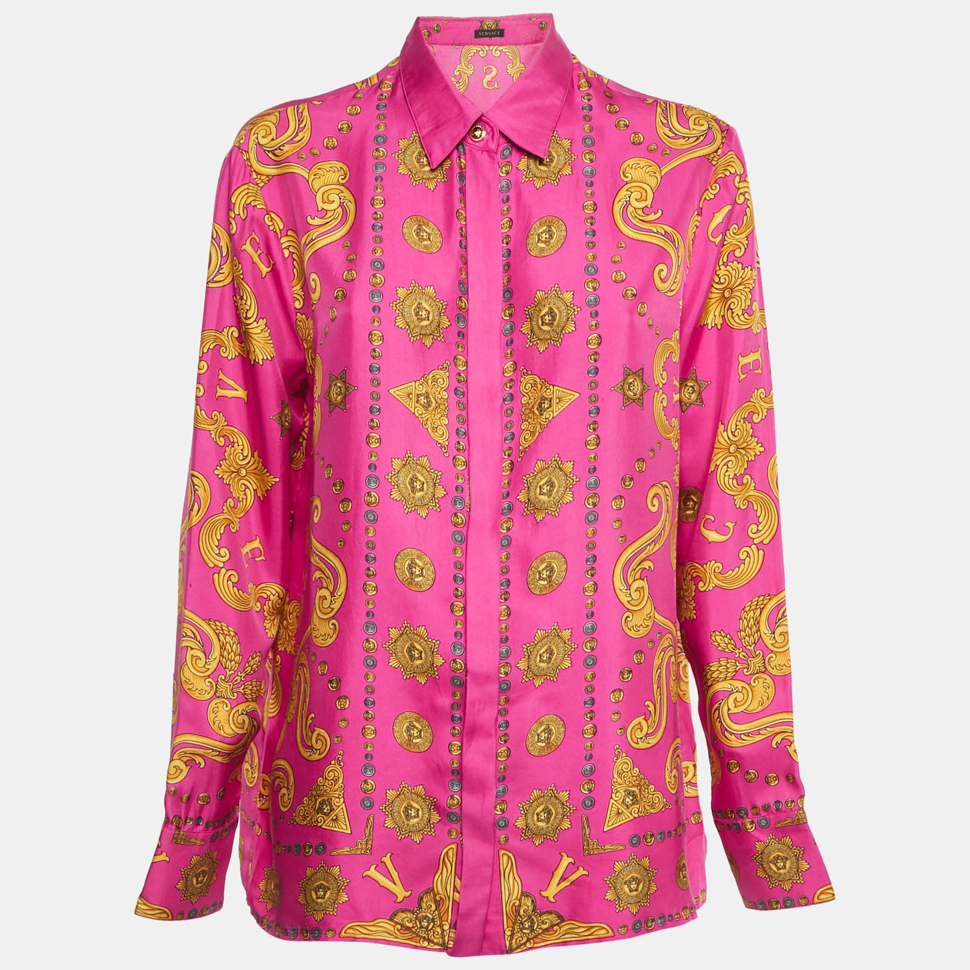 

Versace Pink Baroque Print Silk Shirt M