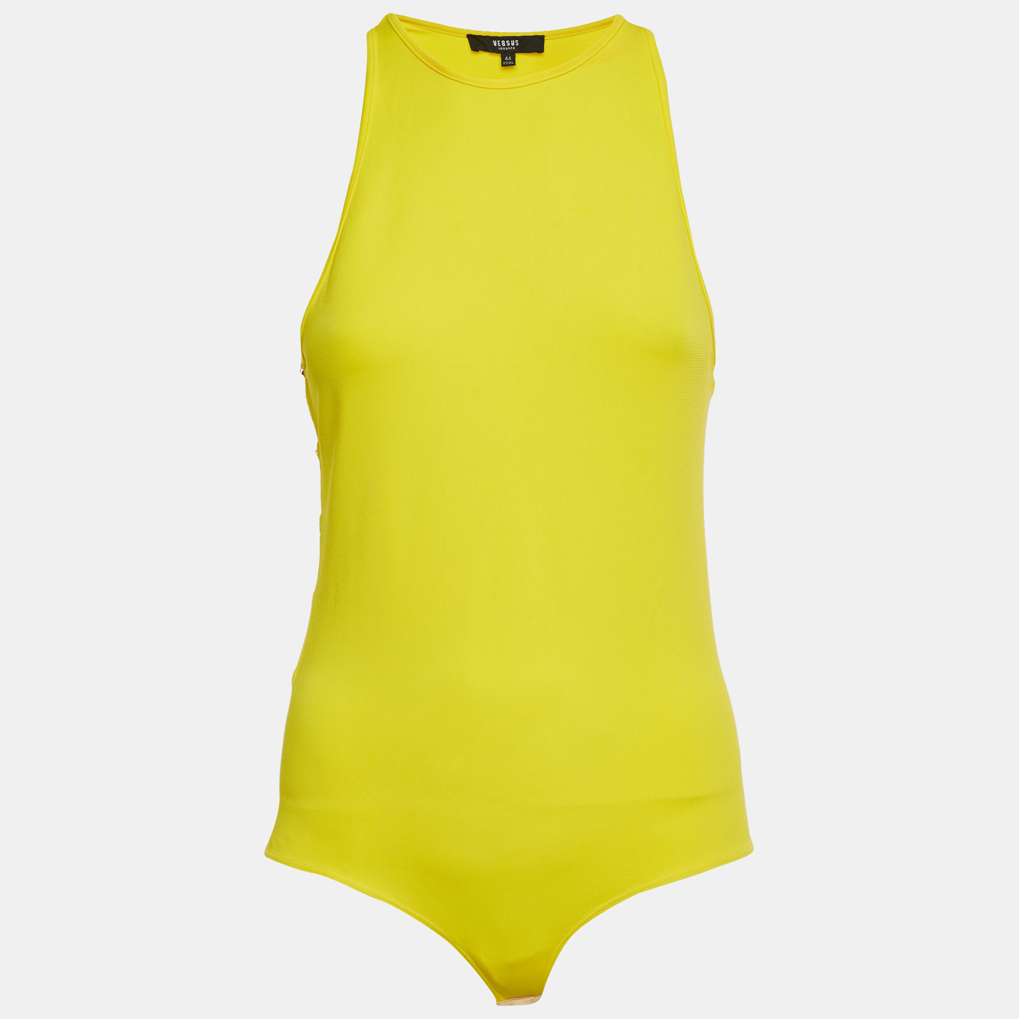 Versace Yellow Cut-Out Logo Detail Jersey Bodysuit M