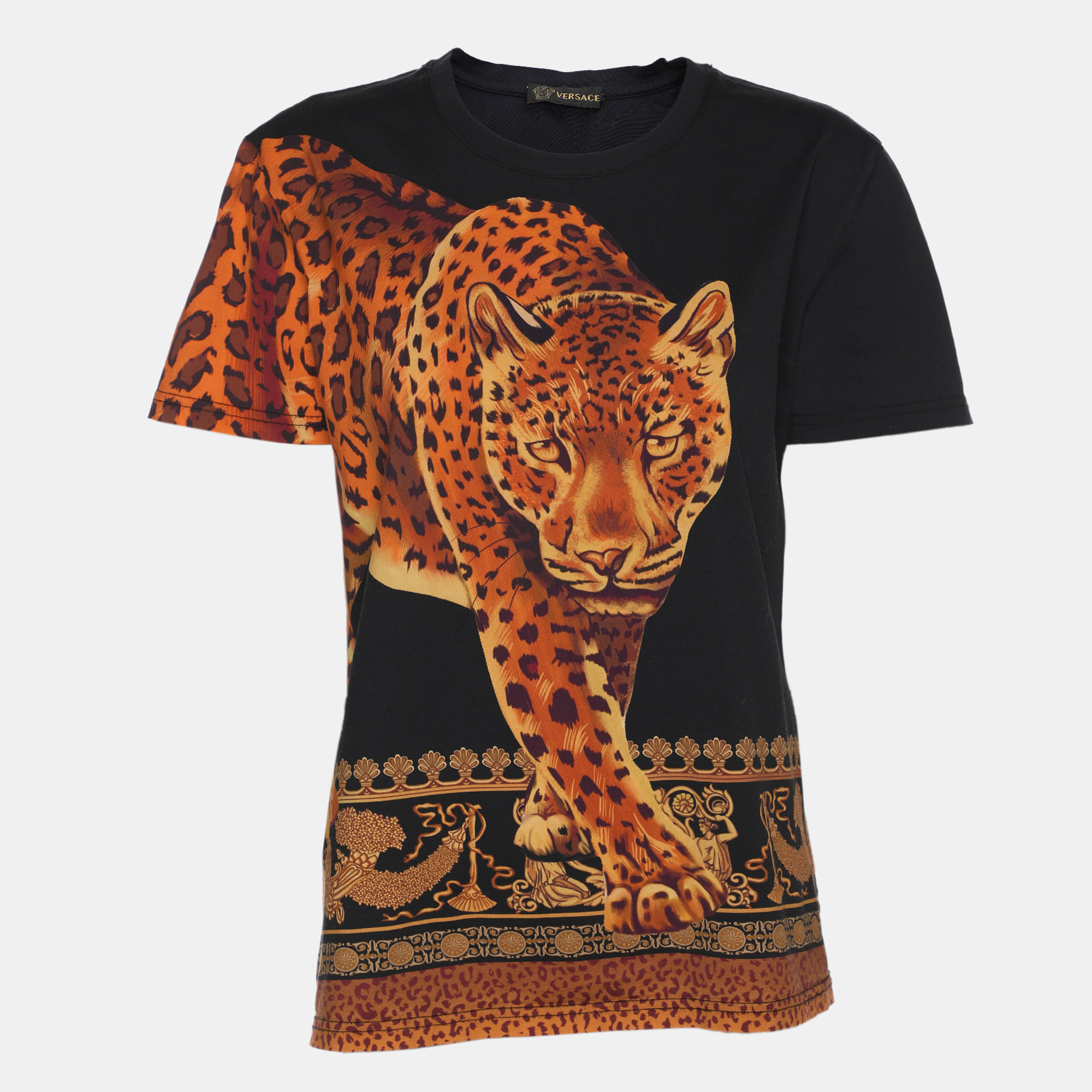 Pre-owned Versace Multicolor Tiger Print Jersey T-shirt S