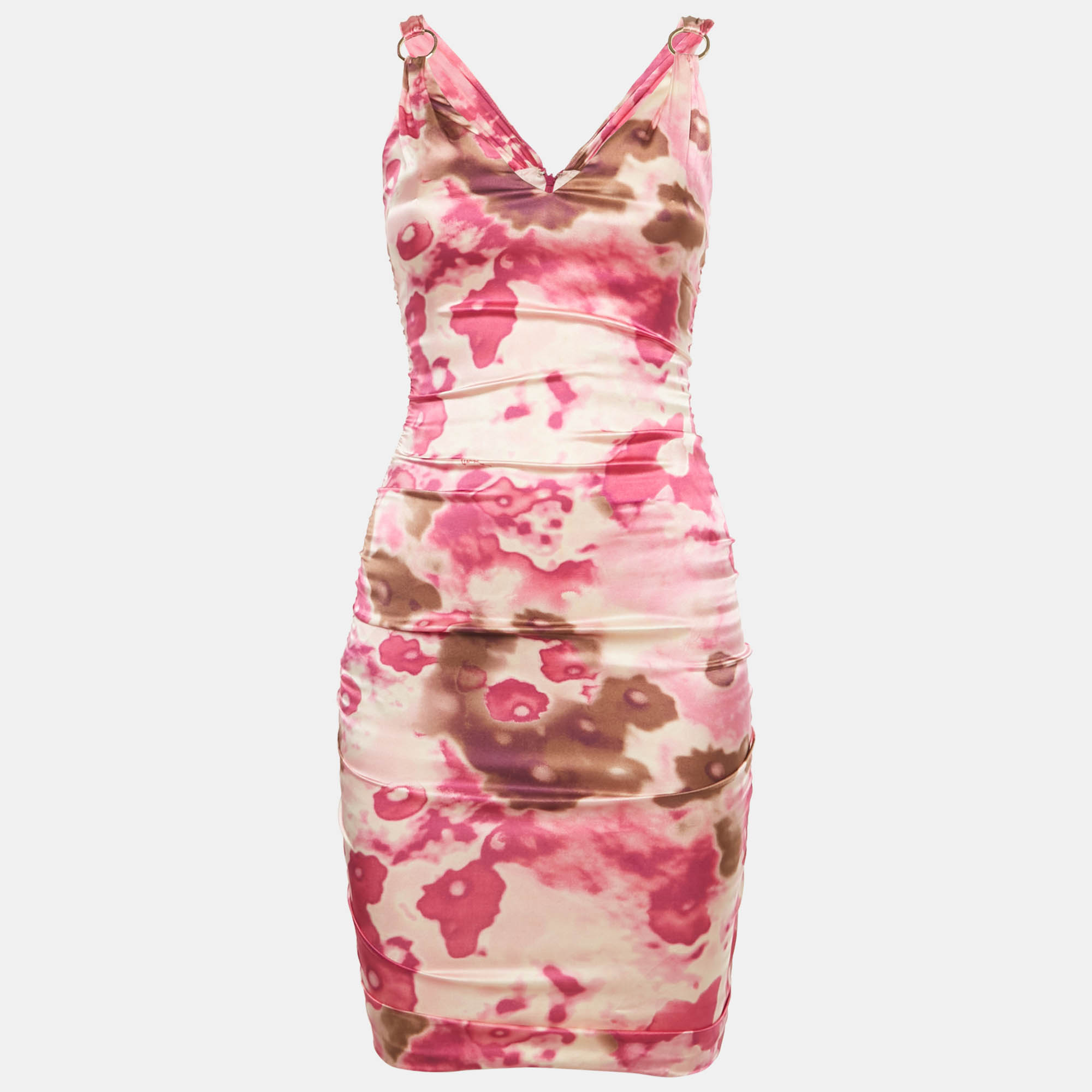 Pre-owned Versace Pink Abstract Print Silk Mini Dress S