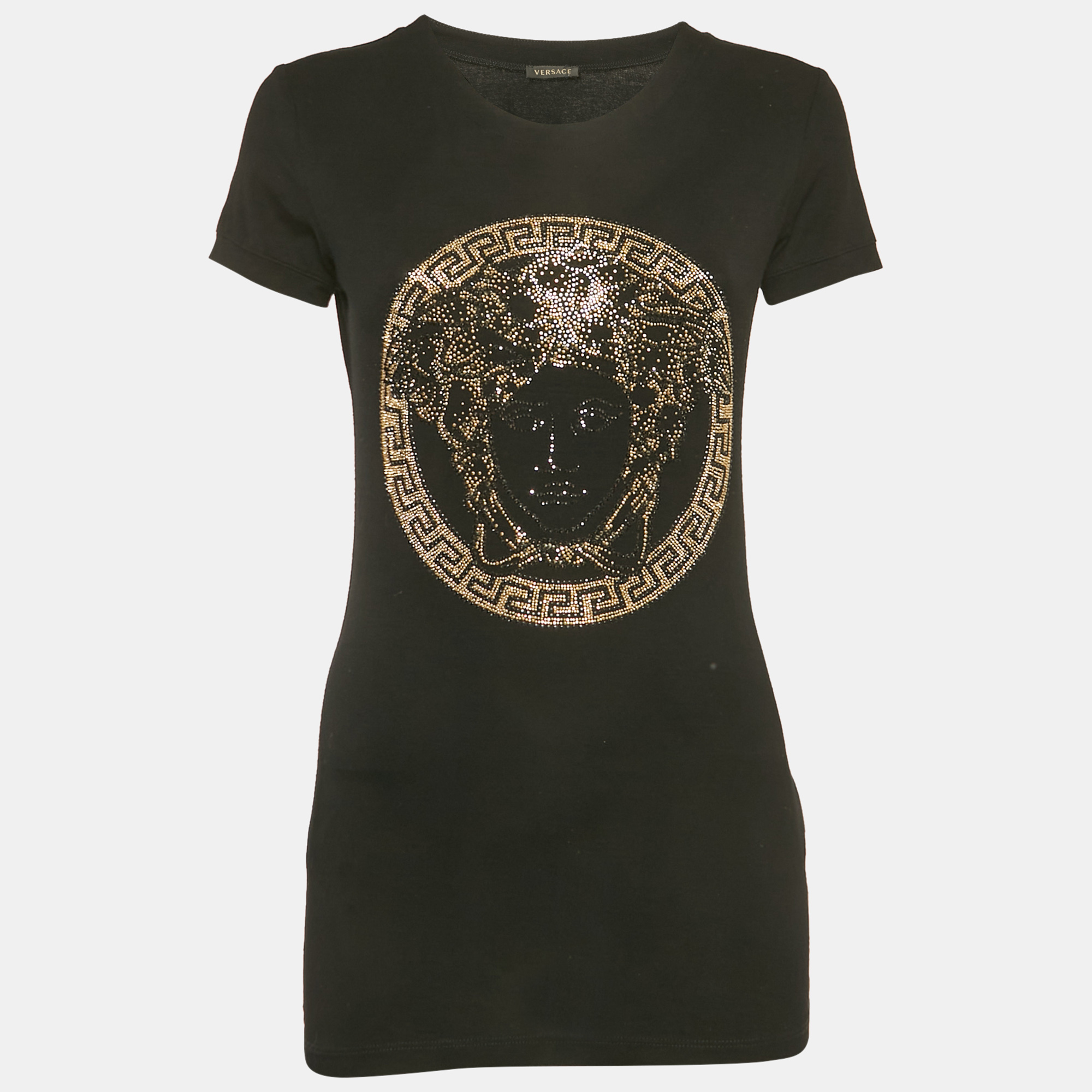 Pre-owned Versace Black Medusa Rhinestone Jersey T-shirt M
