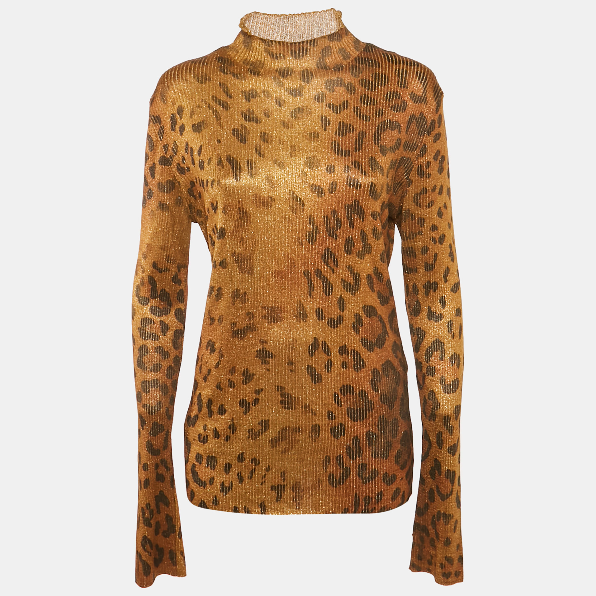 

Gianni Versace Brown Leopard Print Lurex Knit Pullover XL, Gold