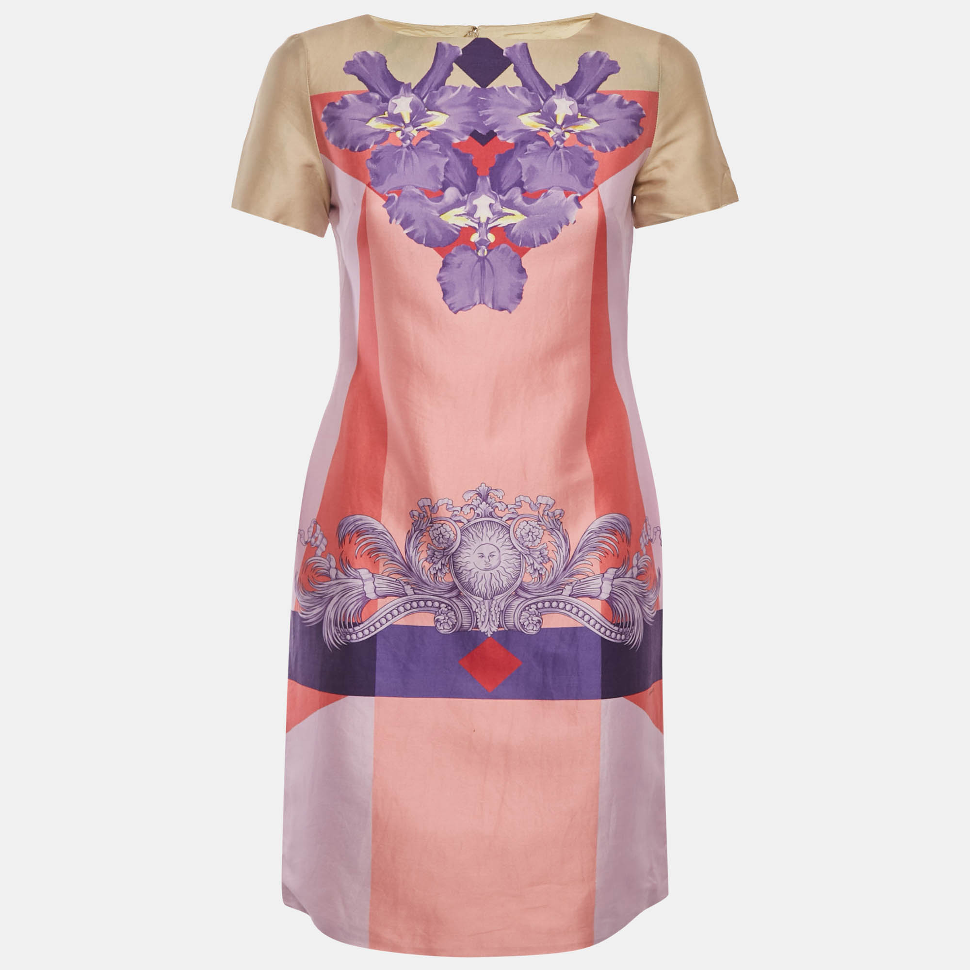 

Versace Pink/Cream Printed Cotton Sheath Dress S
